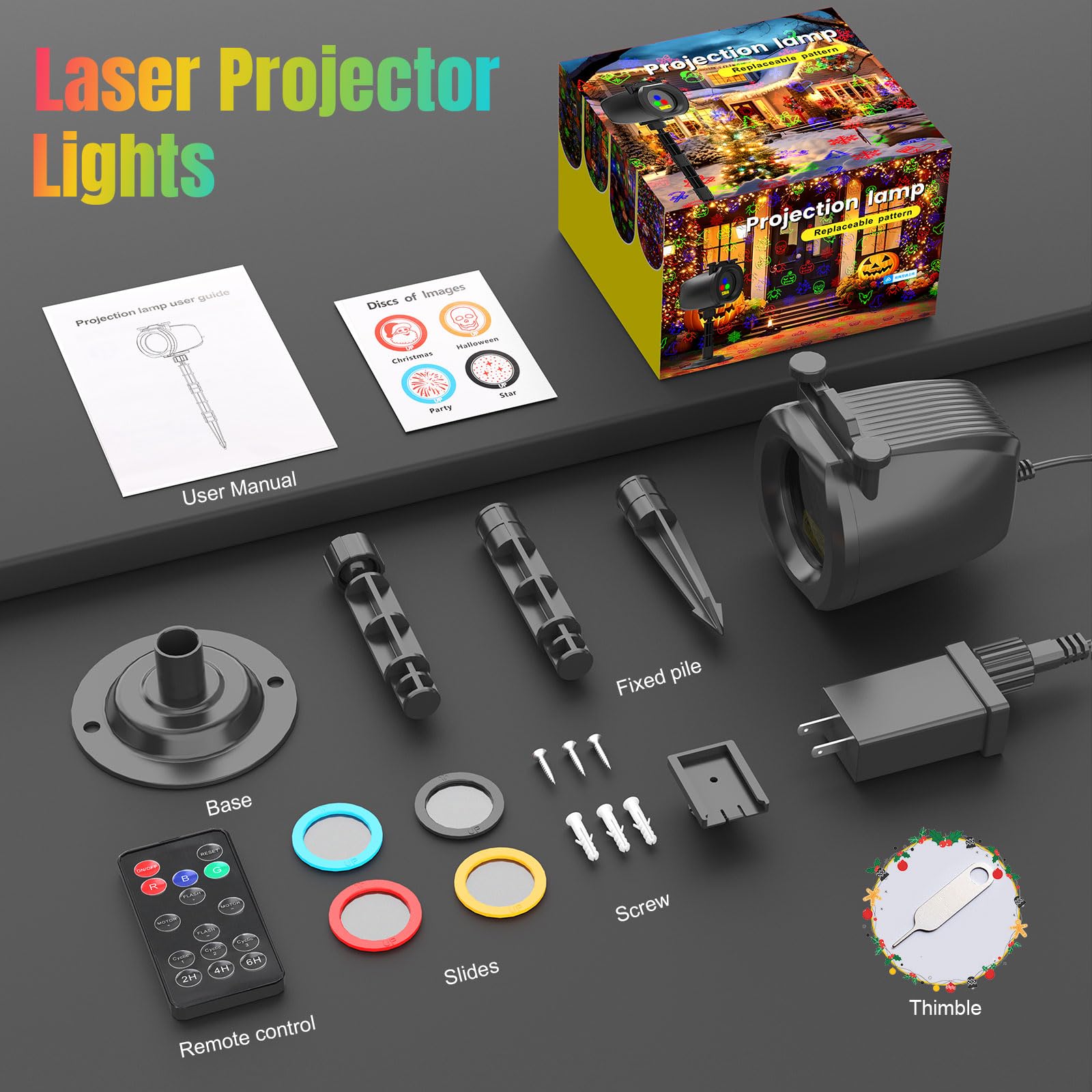 Easter Laser Lights Projector Outdoor with 4 Dynamic Slides, 2-in-1 Moving RGB Firefly Laser Lights with Remote,Timer, Landscape Holiday Porjector for Window Wall