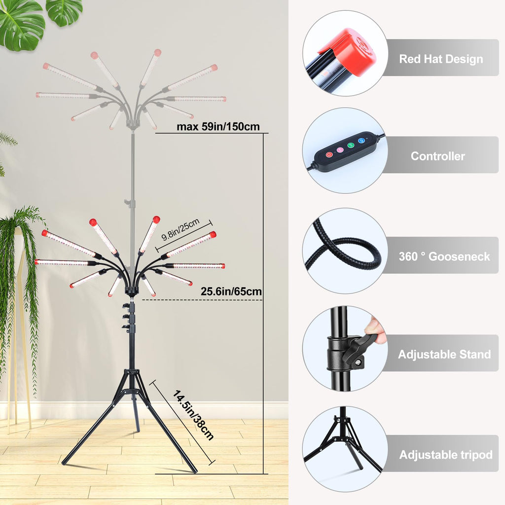 FECiDA Gamechanger 2026 36 Watt Power Draw, NO Need Adapter, 4Head Strong Clip Grow Lights for Indoor Plants with 4/8/12/16/20H Timer, LED Plant Growing Lamps for Houseplants, Bonsai, Seed Starting