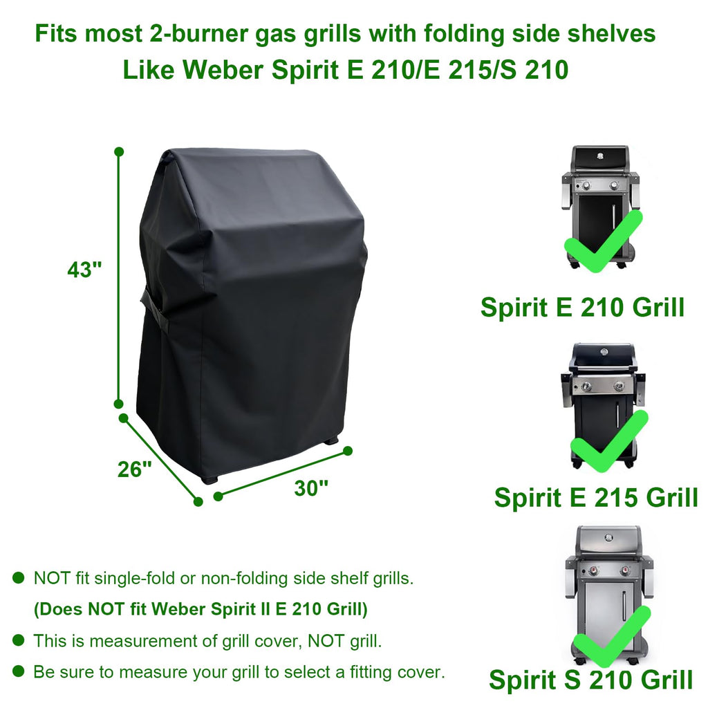 Outdoor Waterproof Small Grill Cover Fits for Weber Spirit 210 Series(E 210,S 210,E 215), Charbroil, Kenmore Grills, Heavy Duty 2 Burner BBQ Cover 30",Compared to Weber 7105