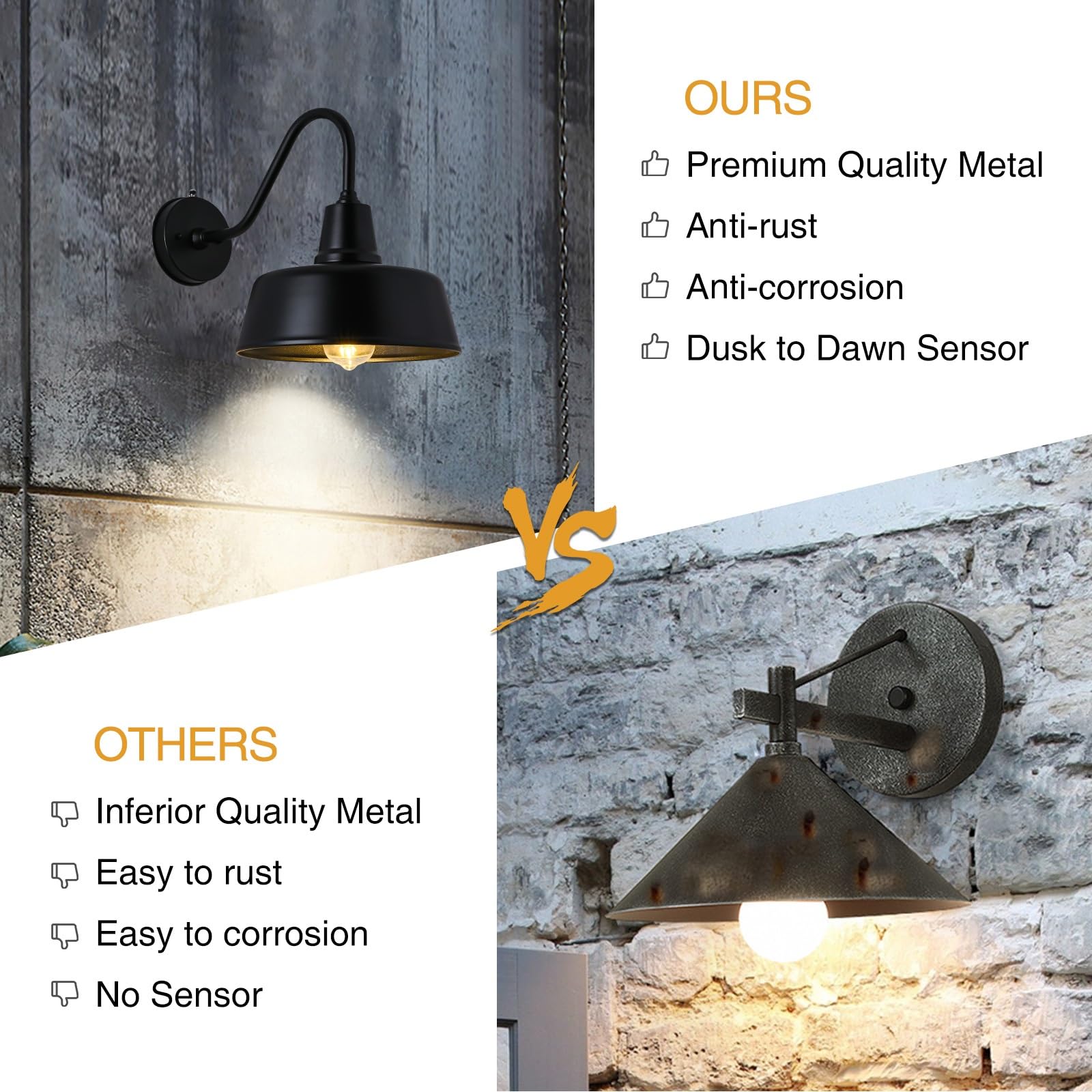 Barn Lights Outdoor Gooseneck Lighting, Dusk to Dawn Black Exterior Barn Lights for House, Farmhouse Wall Lighting Fixtures with Sensor for Porch Garage (1, 11" Diameter)