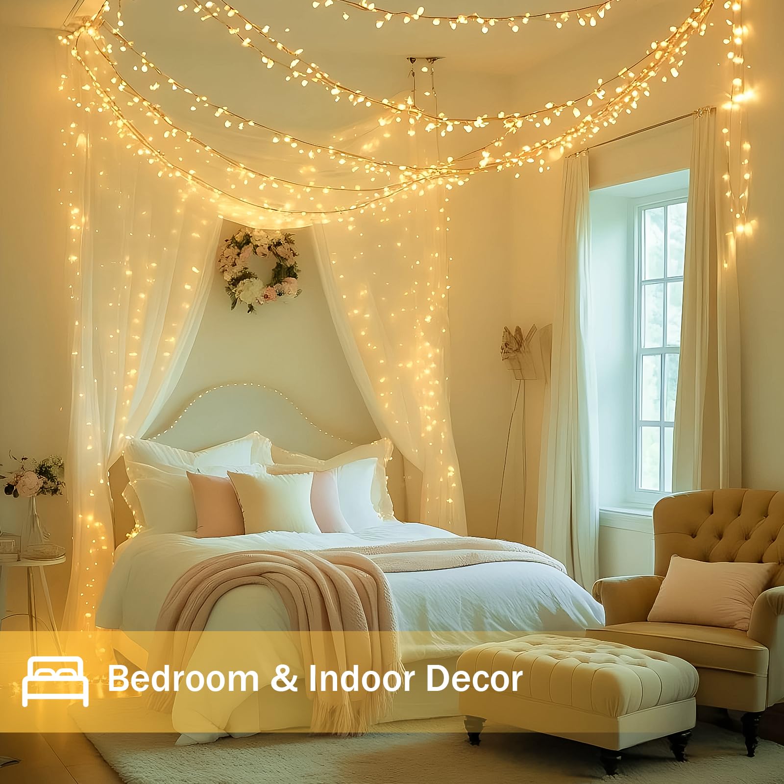 Connectable 100 LED String Lights Indoor Outdoor, 33FT Warm White Christmas Lights Waterproof, 13 Modes with Timer, Twinkle Fairy Lights Plug in Clear Wire for Christmas Tree, Bedroom, Classroom Decor