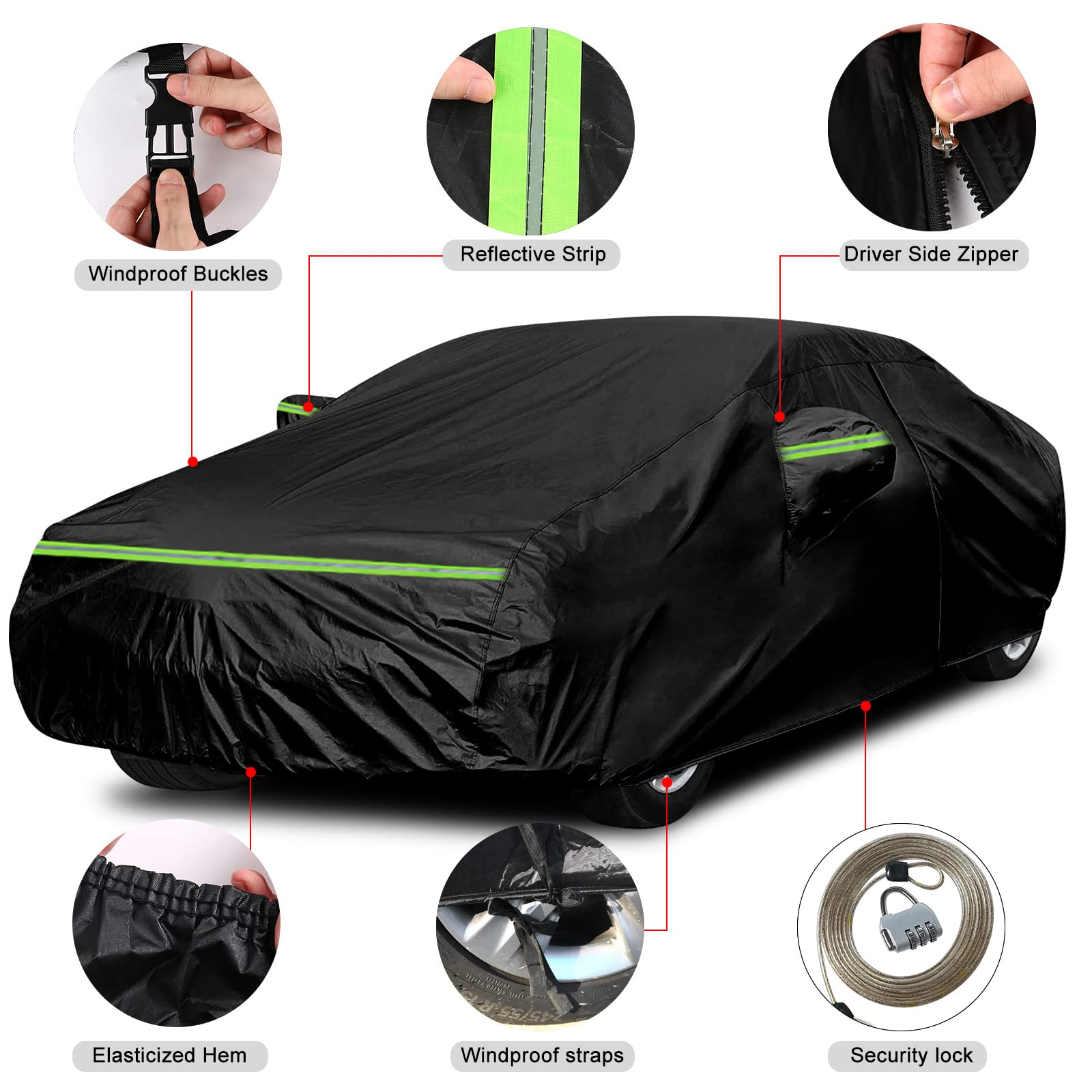 Waterproof Car Cover Replace for 1964-1978 Ford Mustang, 6 Layers All Weather Custom-Fit Mustang Full Car Covers with Zipper Door for Snow Rain Dust Hail Protection (1964-1978)