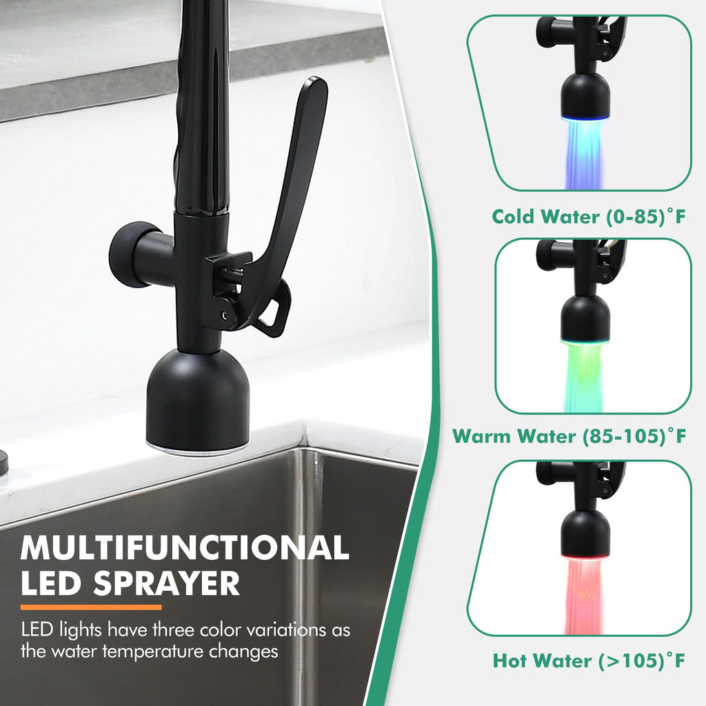 GIMILI Black and Gold Kitchen Faucet with Pull Down Sprayer Single Handle High Pressure Kitchen Sink Faucet Commercial Double-Headed Stainless Steel Kitchen Faucets