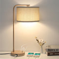 Table Lamps Set of 2, Fully Dimmable Bedside Lamp with USB C+A Charging Ports, Modern Nightstand Lamps with Linen Fabric Shades, Tall Desk Lamp for Bedroom, Living Room, Office, LED Bulb Included