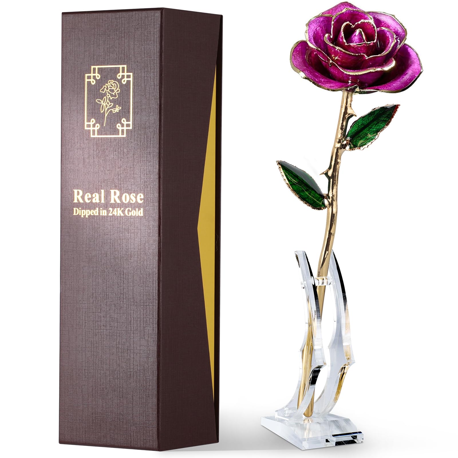 24K Gold Dipped Real Rose – Handcrafted, Bold, One of a Kind – Romantic Gift for Her – Ideal for Birthday, Anniversary, Mother’s Day, Valentine’s (Black)