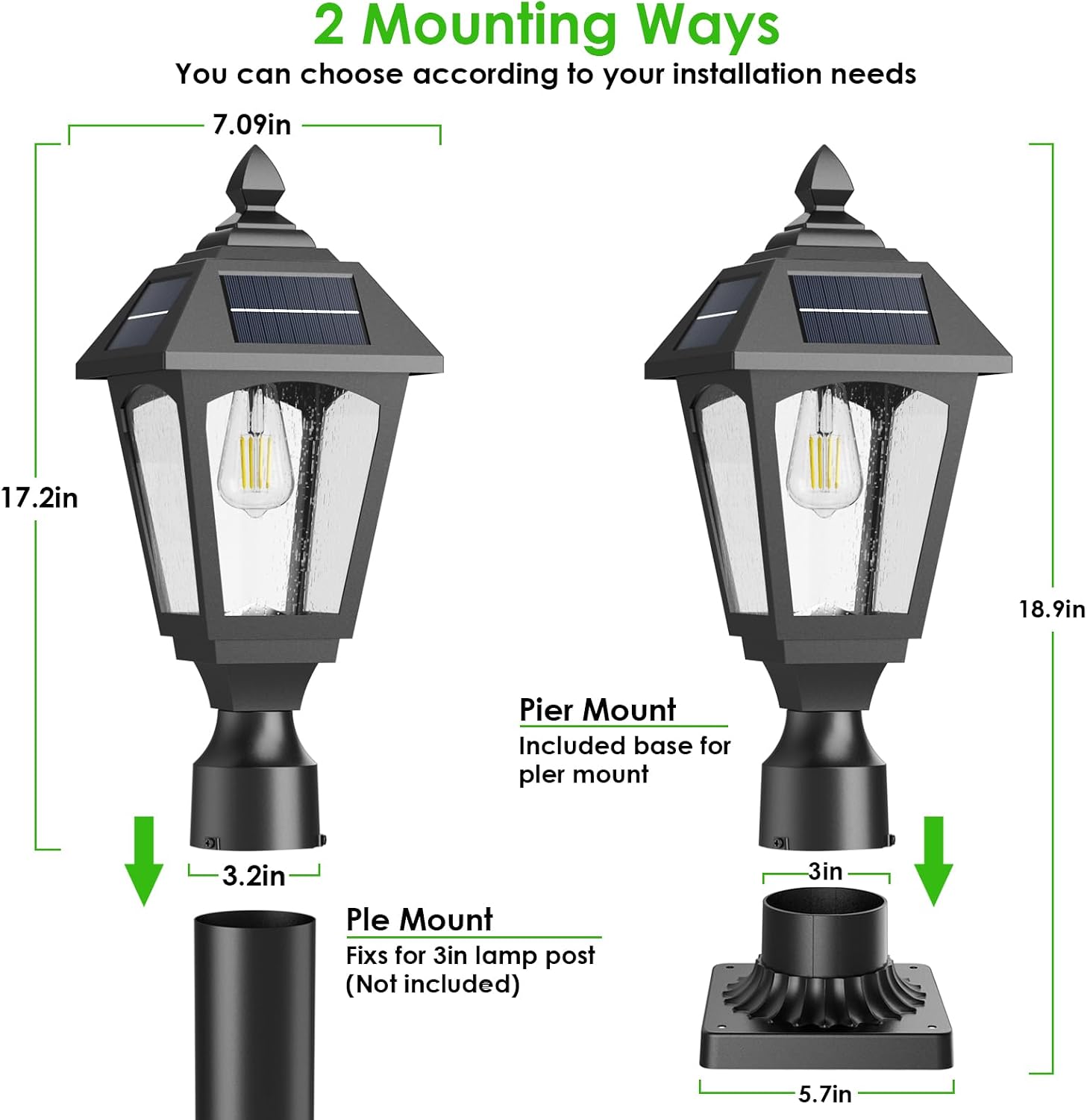 Benany Solar Post Lights Outdoor, Aluminium Solar Lamp Post Light with Pier Mount Base, Outside Decor for Yard Garden Pole Pillar, 100 Lumens (Cool White) ﻿