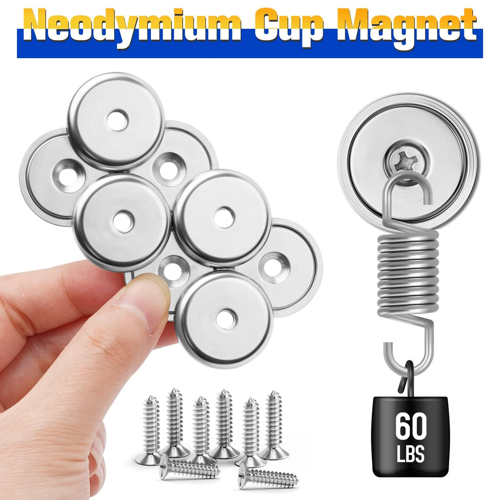 VNDUEEY Magnets with Holes, Strong Rare Earth Magnets, 8 Pack 40LBS Neodymium Cup Magnet with Stainless Screws for Wall Mounting, Round Base Disc Magnet for Kitchen, Office, Workplace, DIY Craft