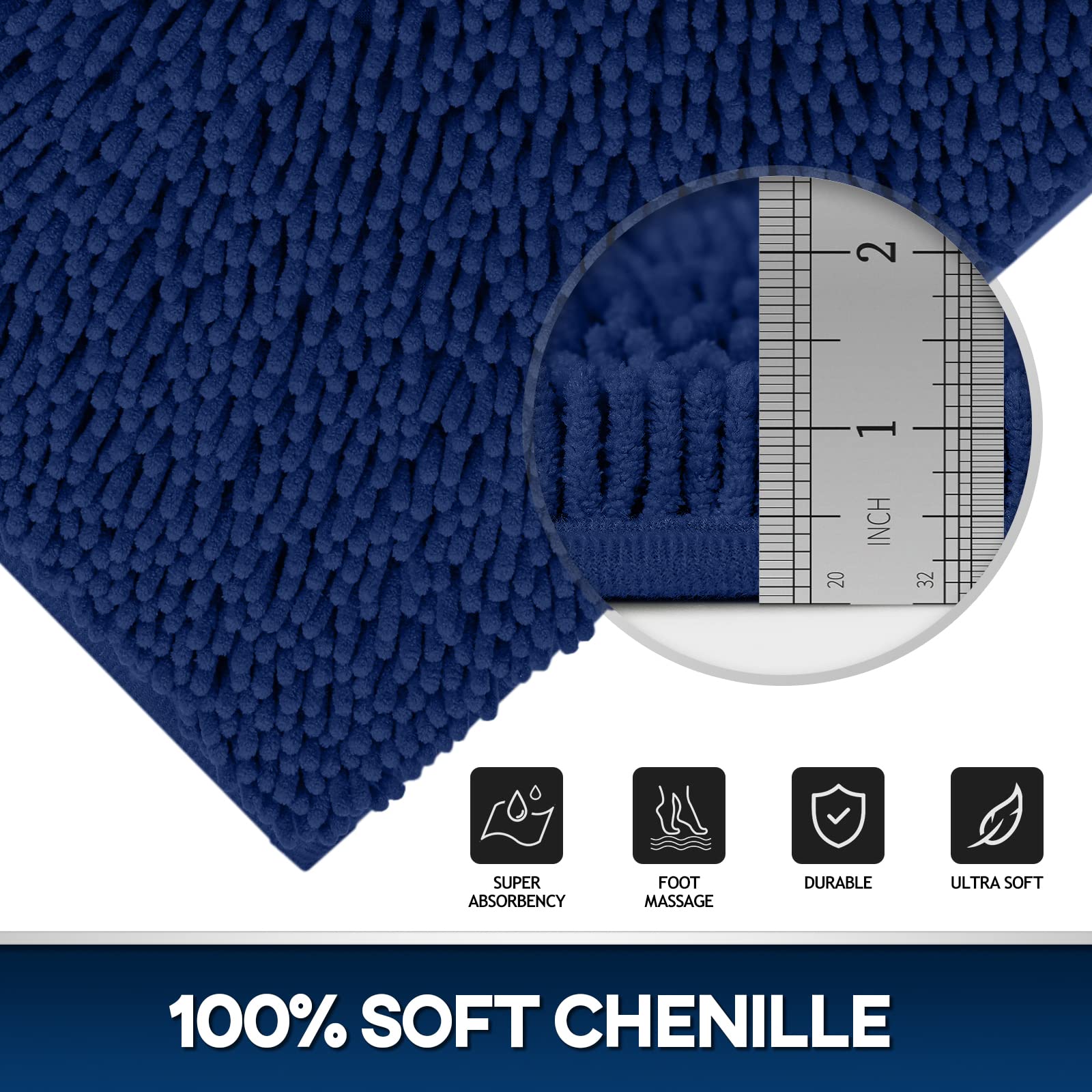 TREETONE Chenille Bath Mat 3 Pieces Bathroom Rugs Set, 20x20 Inches U-Shape Contoured Toilet Mat & 20x32 Inches Rug & Lid Cover,Water Absorbent Plush Rugs for Tub Shower & Bath Room -Beige