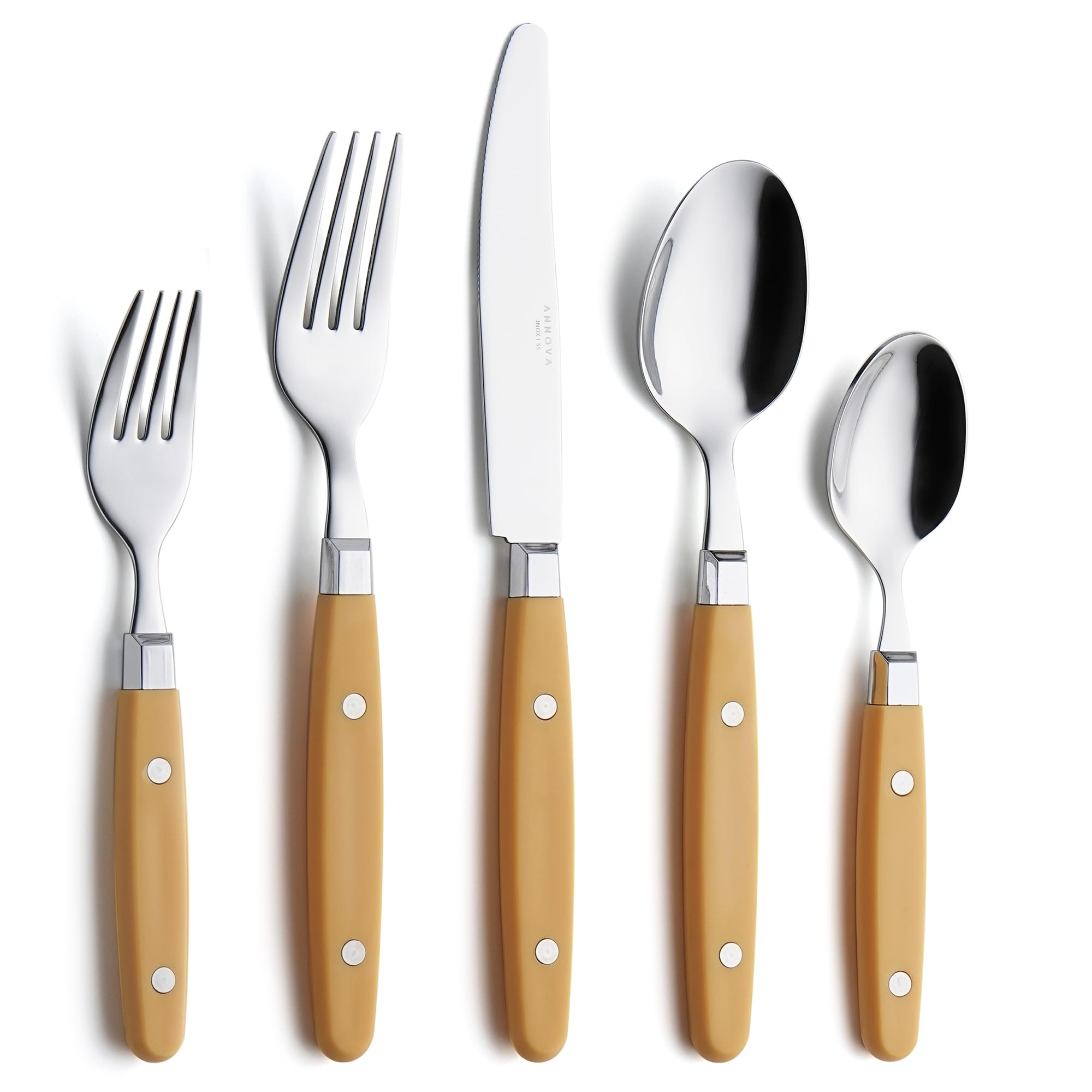 ANNOVA Silverware Set, Retro/Rivet Colorful Stainless Steel Tableware Kitchen Flatware Set Utensils, Includes Dinner Knives, Forks, Spoons, Salad Forks & Dessert Spoons (Brown, 20 Pieces)