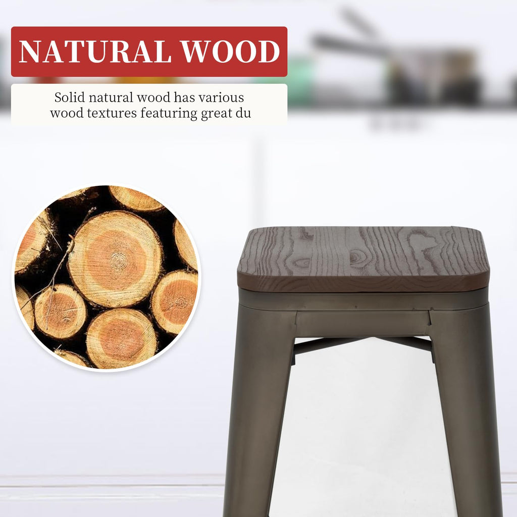 FDW Metal Bar Stools Set of 4 Counter Height Bar Stools 24 Inches Industrial Bar Chairs Patio Stool Stackable Backless Stool Indoor Outdoor Metal Kitchen Stools Bar Chairs (Black, 24")