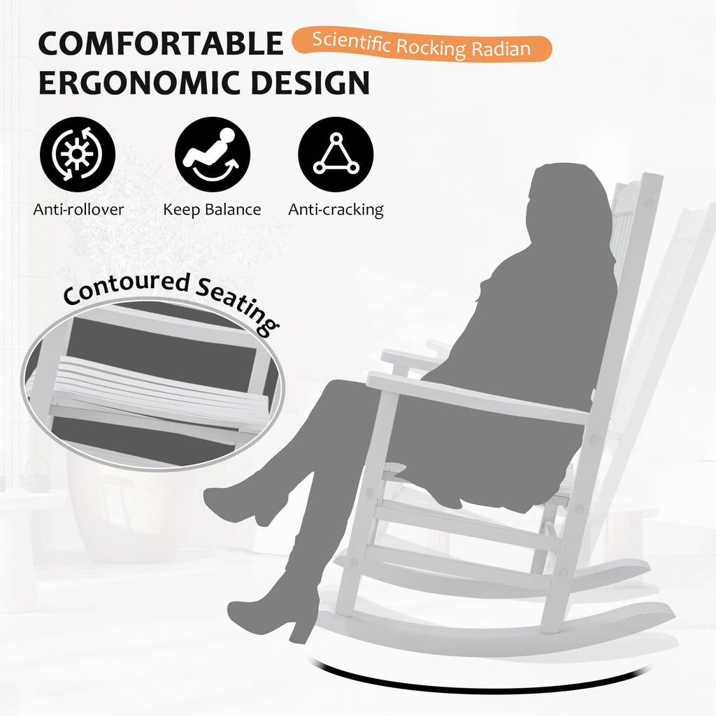 Hupmad Wooden Rocking Chair Outdoor Oversized Porch Rocker Chair,Patio Wooden Rocker with High Back and Armrest,All Weather Rocker Slatted for Backyard,Garden,400 lbs Support,Black