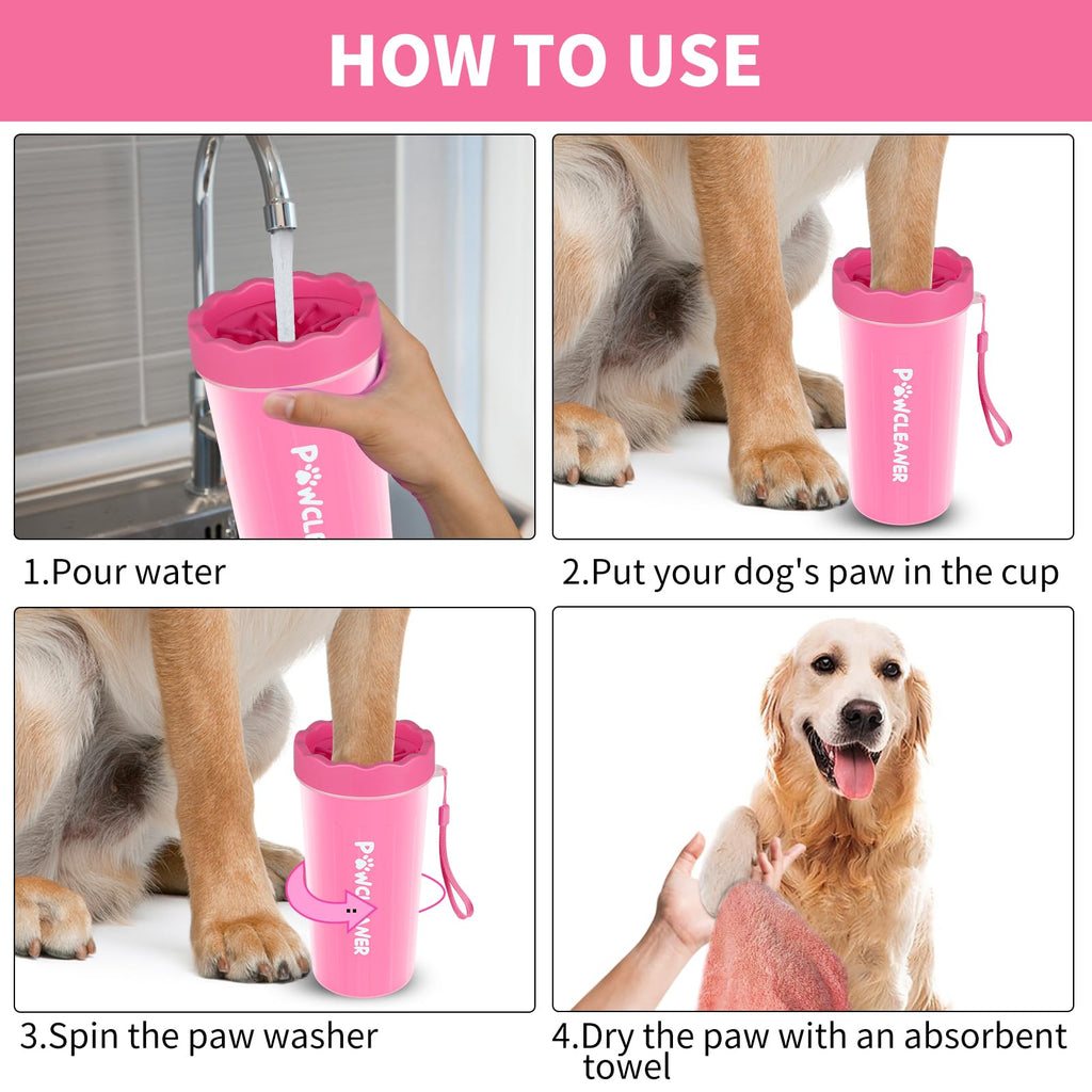 Professional 7 in 1 Dog Paw Cleaner for Dogs & Cats - Includes 1 Portable Paw Washer, 1 Bath Brush, 2 Dog Toothbrushes and 3 Absorbent Towels Note: Fits Paws up to 2 Inches Wide (Small, Black)