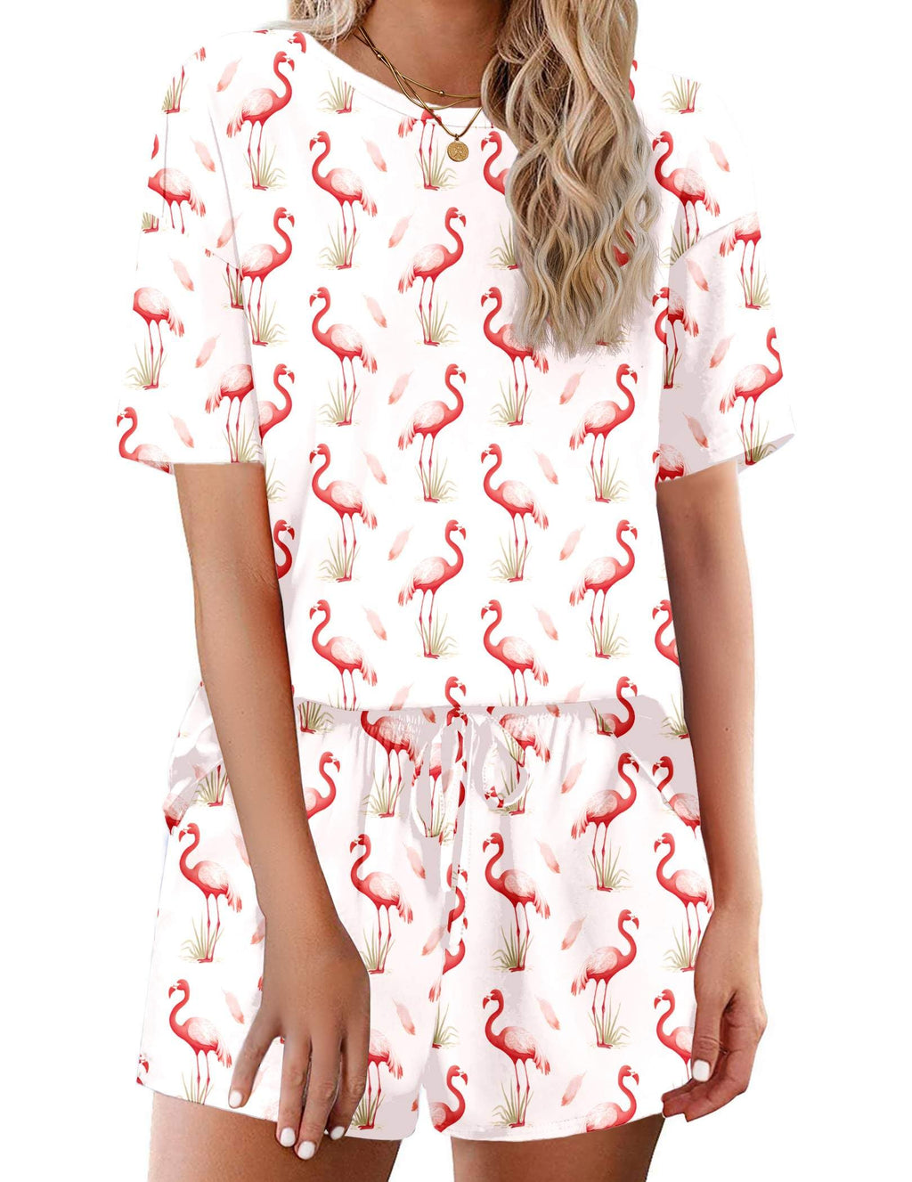 Ekouaer Cotton Pajamas Set for Womens Soft Short Sleeve Lounge Set Shorts Sleepwear Set 2 Piece Pjs Sets