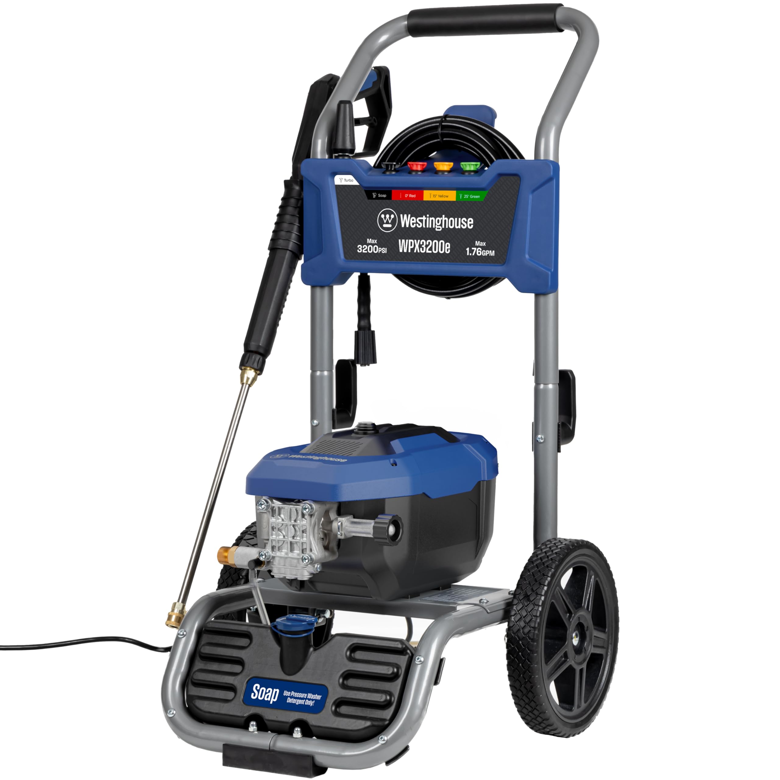 Westinghouse WPX2300e Electric Pressure Washer, 2300 Max PSI and 1.76 Max GPM, Induction Motor, Onboard Soap Tank, Spray Gun and Wand, 5 Nozzle Set, for Cars/Fences/Driveways/Homes/Patios/Furniture