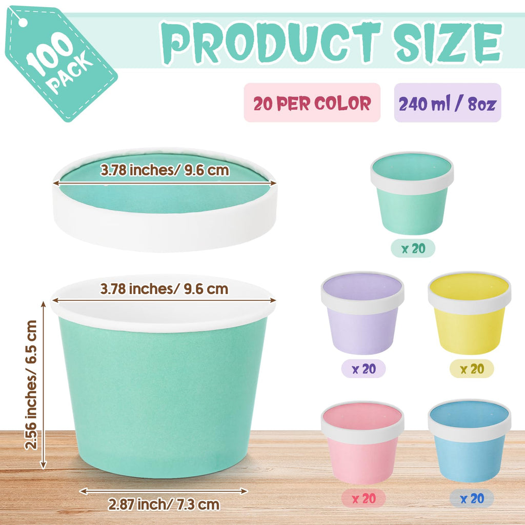 Fulmoon 100 Pack Paper Soup Containers with Lids Disposable Paper Food Containers with Vented Lid Kraft Ice Cream Cake Dessert Cups Soup Bowl for Party Hot Food Fruit Microwave(4 oz,Brown)