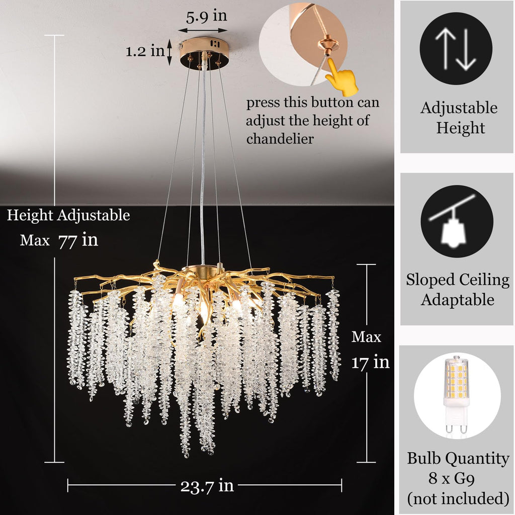 Modern Crystal Raindrop Chandelier, L40'' Black Linear Rectangle Art Deco Tree Branch Lighting Fixture for Kitchen Island Living Room Foyer Staircase 10 Lights