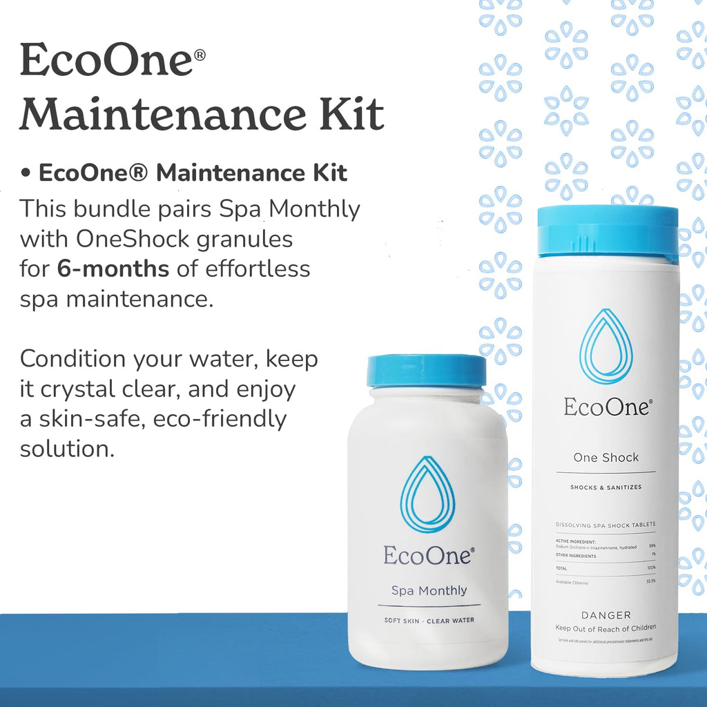EcoOne Spa Monthly | Gentle All-Natural Spa Treatment | Conditioning Hot Tub, Pool, & Spa Cleaner | Above, In-Ground, or Inflatable Hot Tub Cleaner Stabilizes pH & Alkalinity, 8 Oz, (1-Pack)