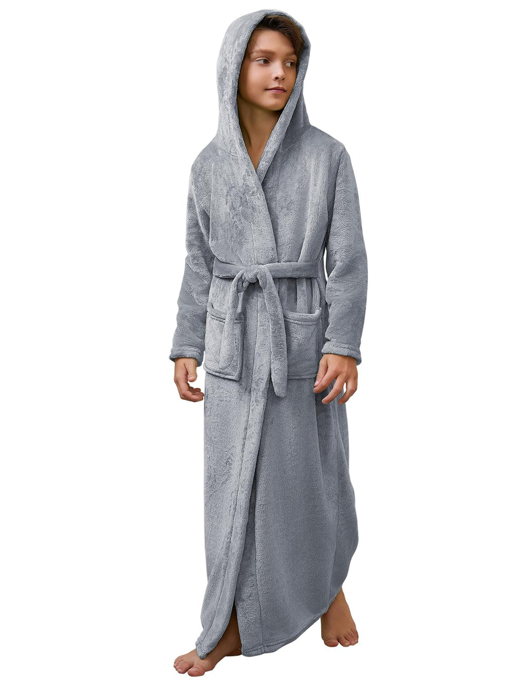 Jxstar Girls Bathrobes Kids Long Hooded Robes Plush Full Length Coral Fleece Pajamas Sleepwear