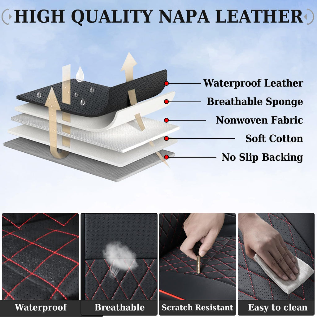 Coverado Tacoma Seat Covers, Car Seat Covers Front Seats, Leather Seat Covers for Cars Car Seat Protector Cushion Tacoma Accessories Custom Fit 2005-2023 Toyota Tacoma Double/Crew Cab(Black)