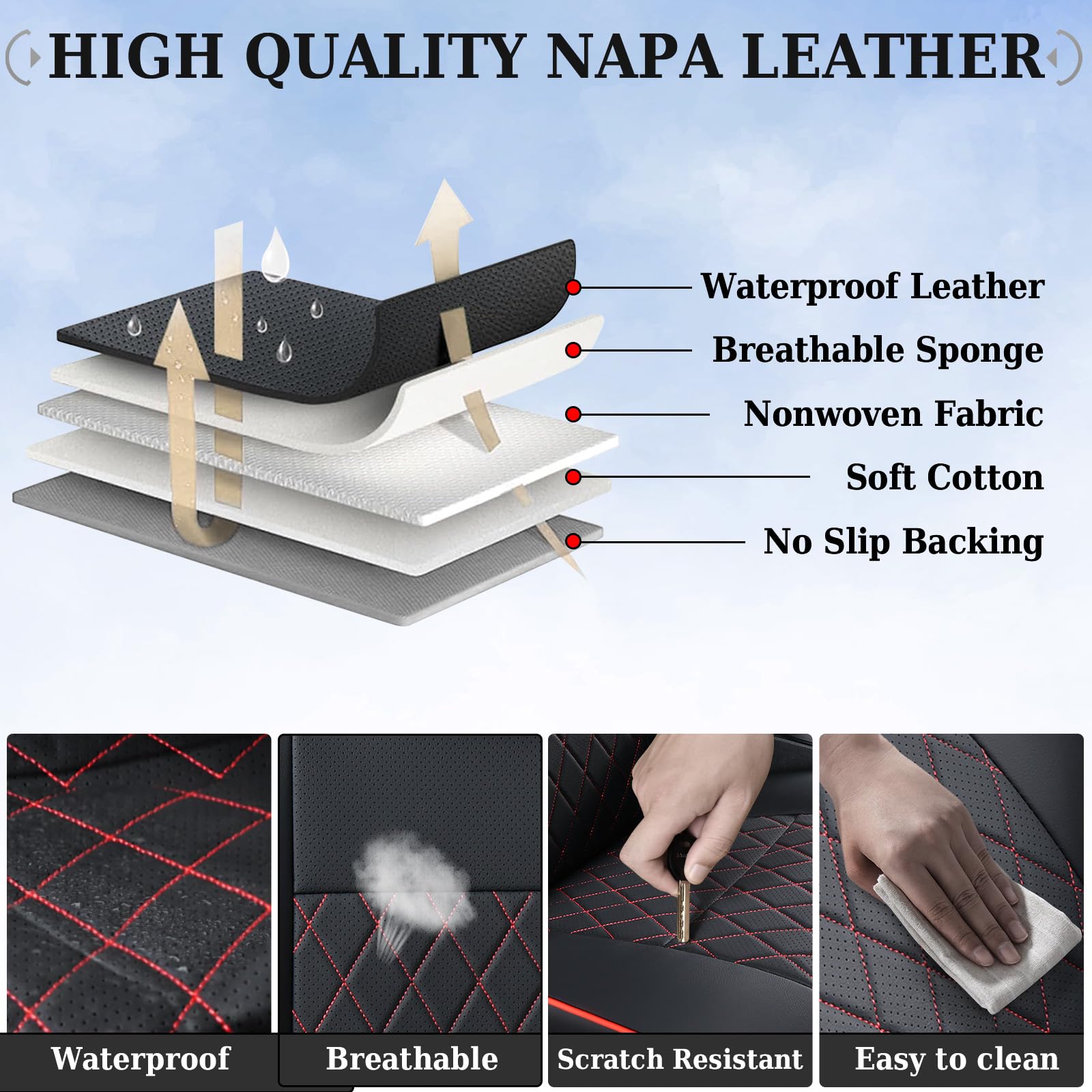 Coverado Tacoma Seat Covers, Car Seat Covers Front Seats, Leather Seat Covers for Cars Car Seat Protector Cushion Tacoma Accessories Custom Fit 2005-2023 Toyota Tacoma Double/Crew Cab(Black)