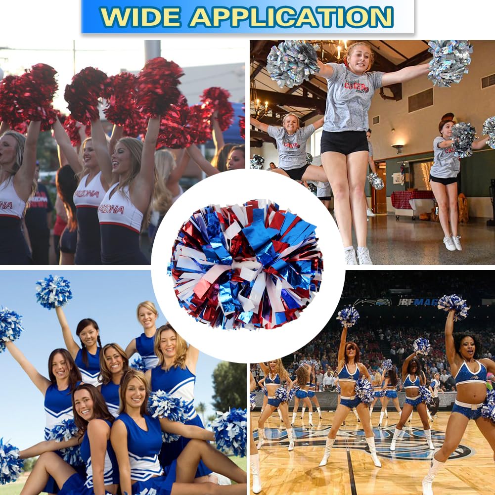 Lovecheer 2PCS/6PCS Metallic Pom Poms Cheerleading with Baton Handle Cheer Pompoms for Kids Adults Team Sports Spirit Party Cheering