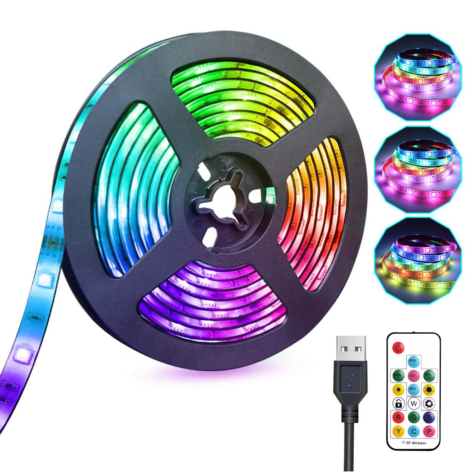 Battery Operated LED Strip Lights RGB Battery Powered Led Strip Lights 3 Keys Controller 13.2FT/4M Color Changing Flexible Light for PC TV Mirror Kitchen Cabinet Shelves, Room Decor 2Pcs