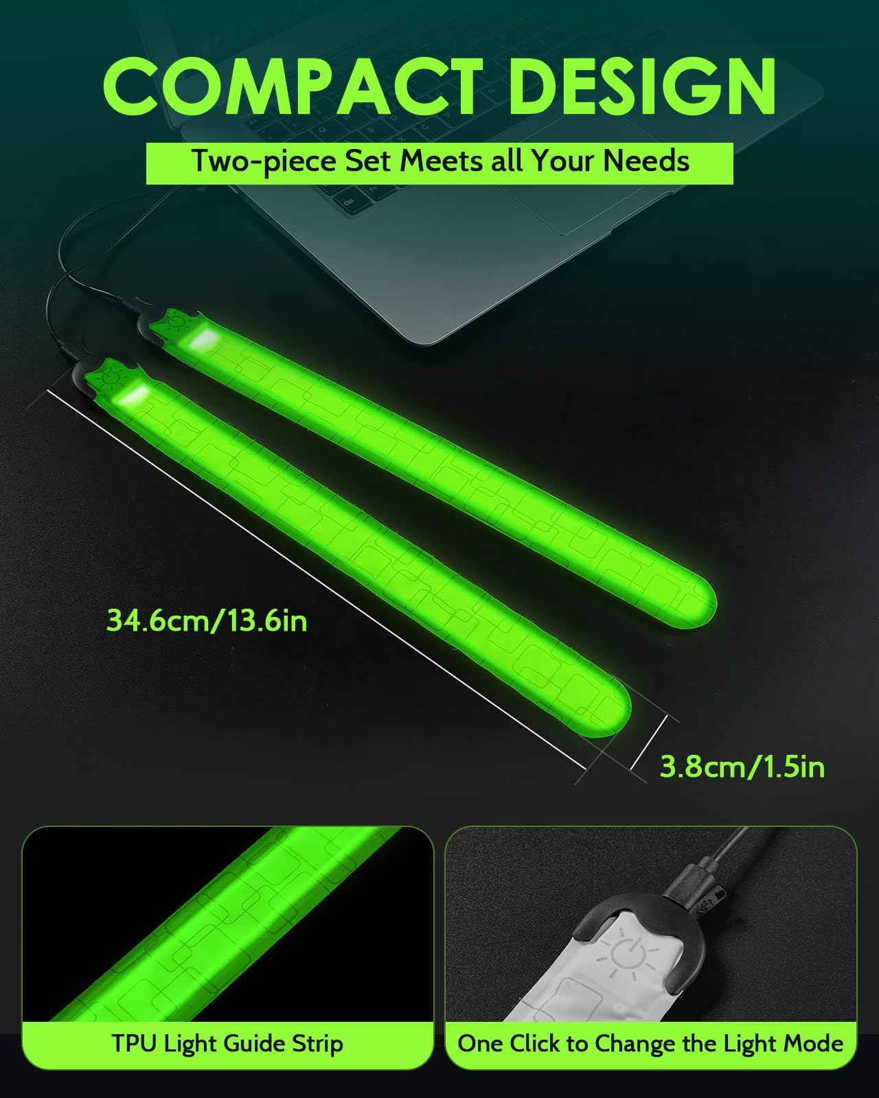 Fitense Rechargeable LED Armband 2-Pack, High Visibility Running Gear for Night Safety, 5 Colors & 3 Modes Light Up Wristbands for Night Walking, Cycling, Running Gift for Women Men Kids，White