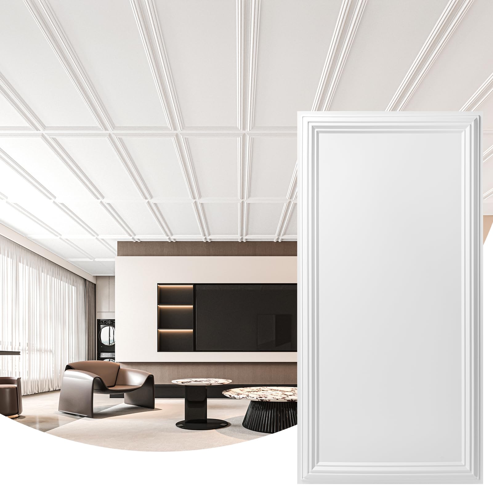 Art3d Drop Ceiling Tiles 24x24in. (12-Pack, 48 Sq.ft), Wainscoting Panels Glue Up 2ft x 2ft for Interior Décor in Living Room, Bedroom & Office, Star Black