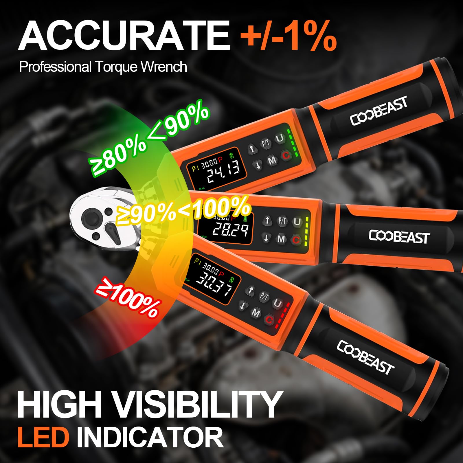 Digital Torque Wrench, 1/2 Drive Electronic Torque Screwdriver with Preset Value(3.76-250.8 Ft.lbs./5.1-340Nm), Buzzer and LED Flash Five Units of Measure Torque Wrench for Motorcycle, Auto Repair