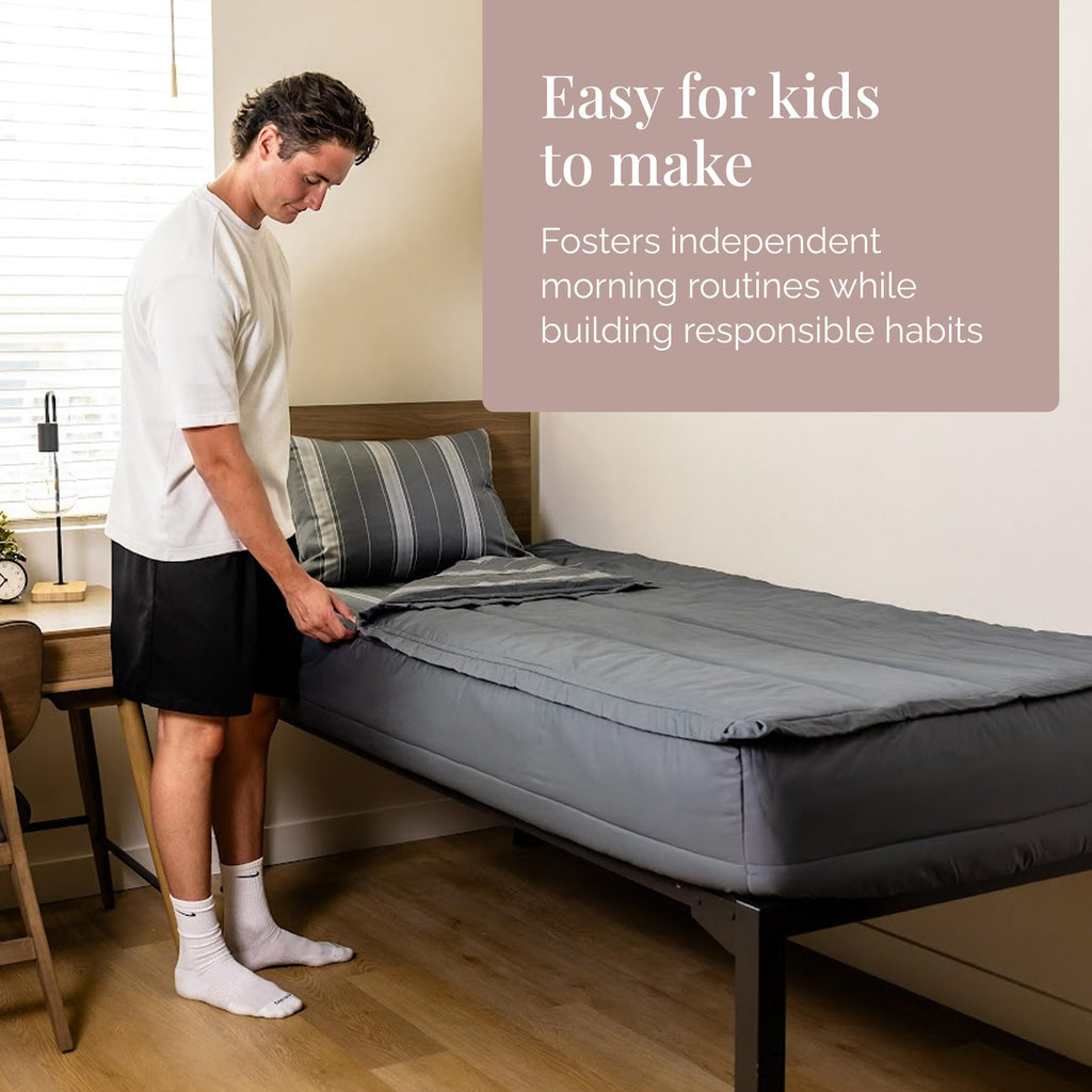 Beddy's Navy Blue All-in-One Zipper Bedding Set - Minky Lined - Twin | Smooth-Glide Zippers, Durable Construction, Easy To Make & Wash, 100% Cotton Exterior, Includes Pillowcase & Sham