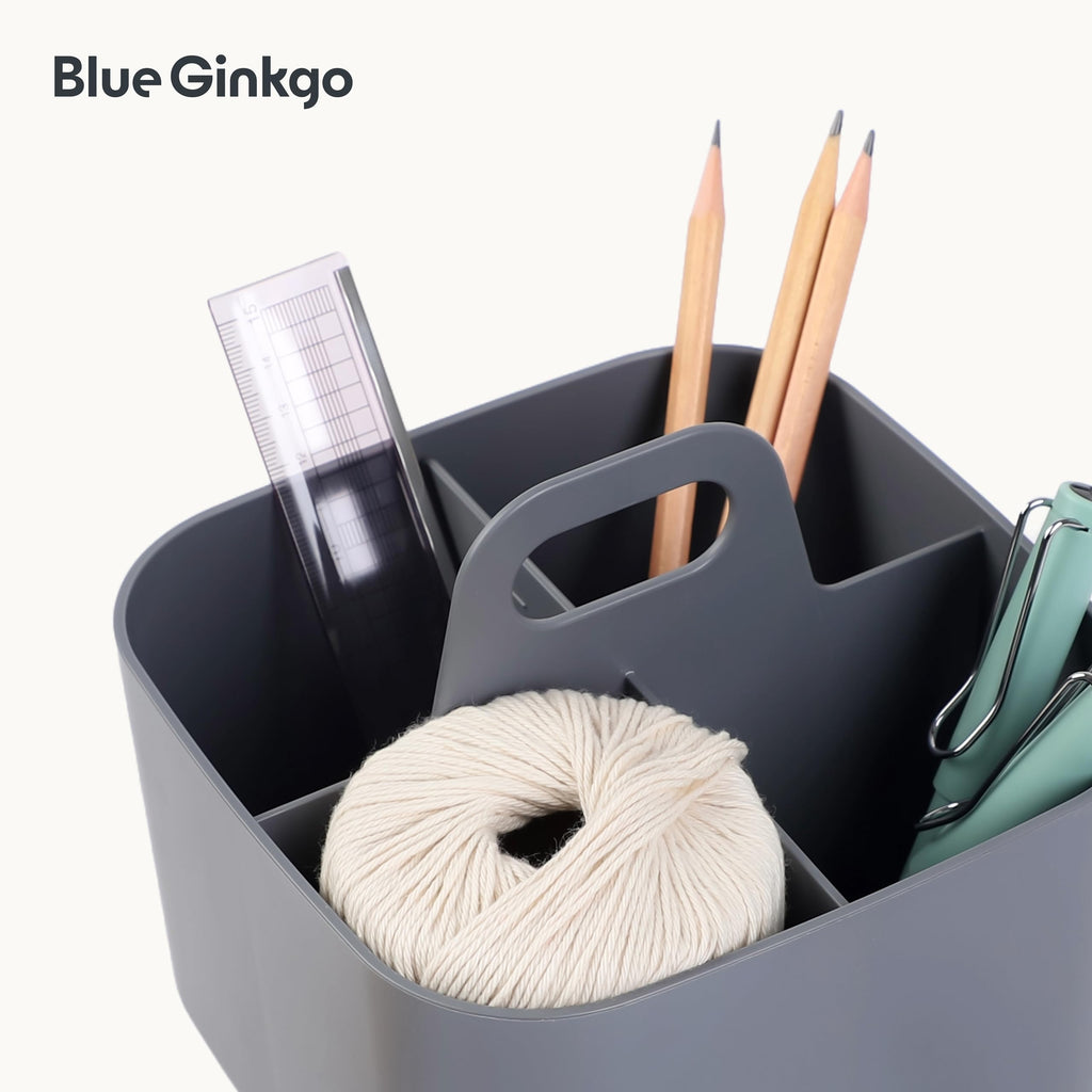 BLUE GINKGO Stackable Organizer Caddy – Korean-Made Portable Tote for Bathroom, Office, Crafts, or School Supplies (Long Rectangle, Blue)
