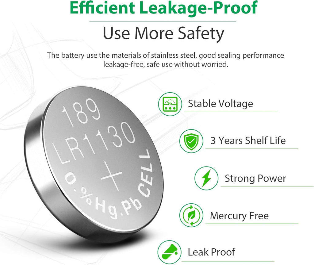LiCB 20 Pack LR1130 AG10 Battery 1.5V Long-Lasting Alkaline Button Cell Batteries