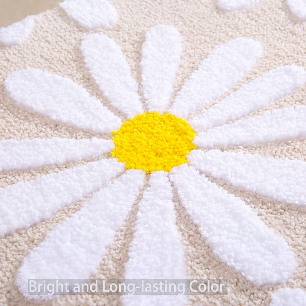 QJHOMO Beige Bathroom Rugs Cute Daisy Bath Mat White and Yellow Flower Decor Rug Non Slip Floor Carpet Microfiber Bathmat Super Absorbent Machine Washable Bathtub Mats for Shower (16x24 inch)