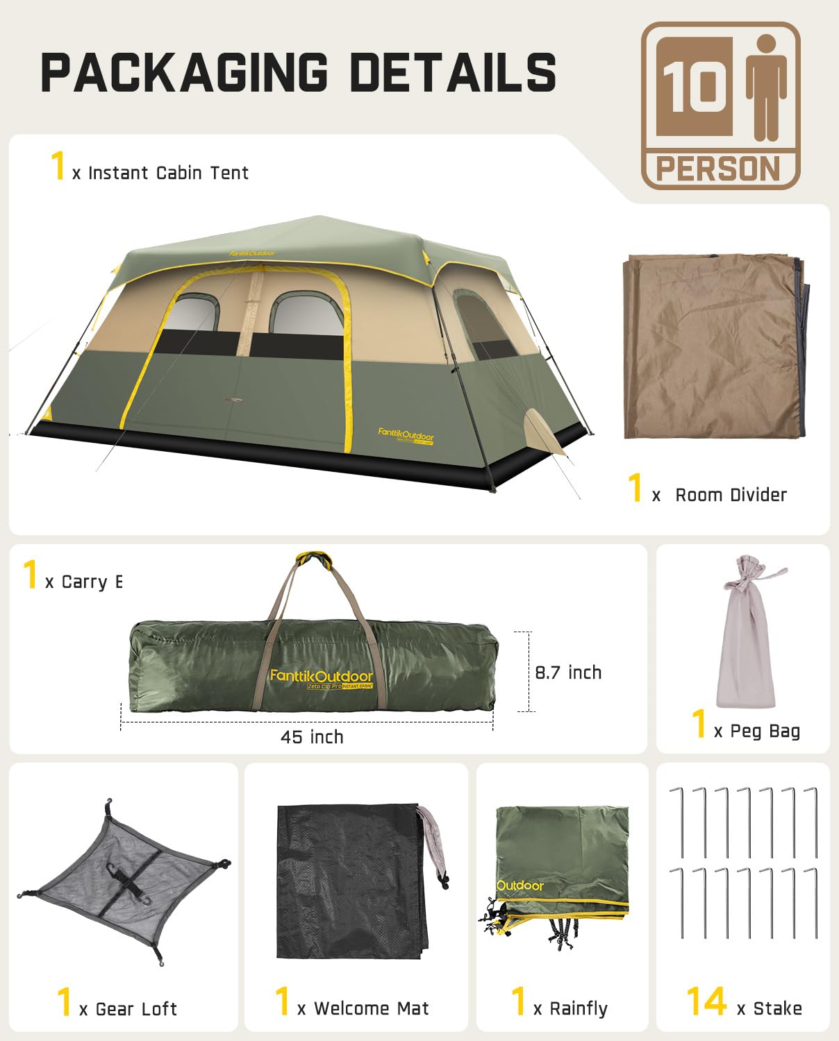 FanttikOutdoor Camping Tent 4/6/8/10 Person Instant Cabin Tent Setup in 60 Seconds with Rainfly & Windproof Portable with Carry Bag for Family Camping & Hiking, Upgraded Ventilation, Navy Blue