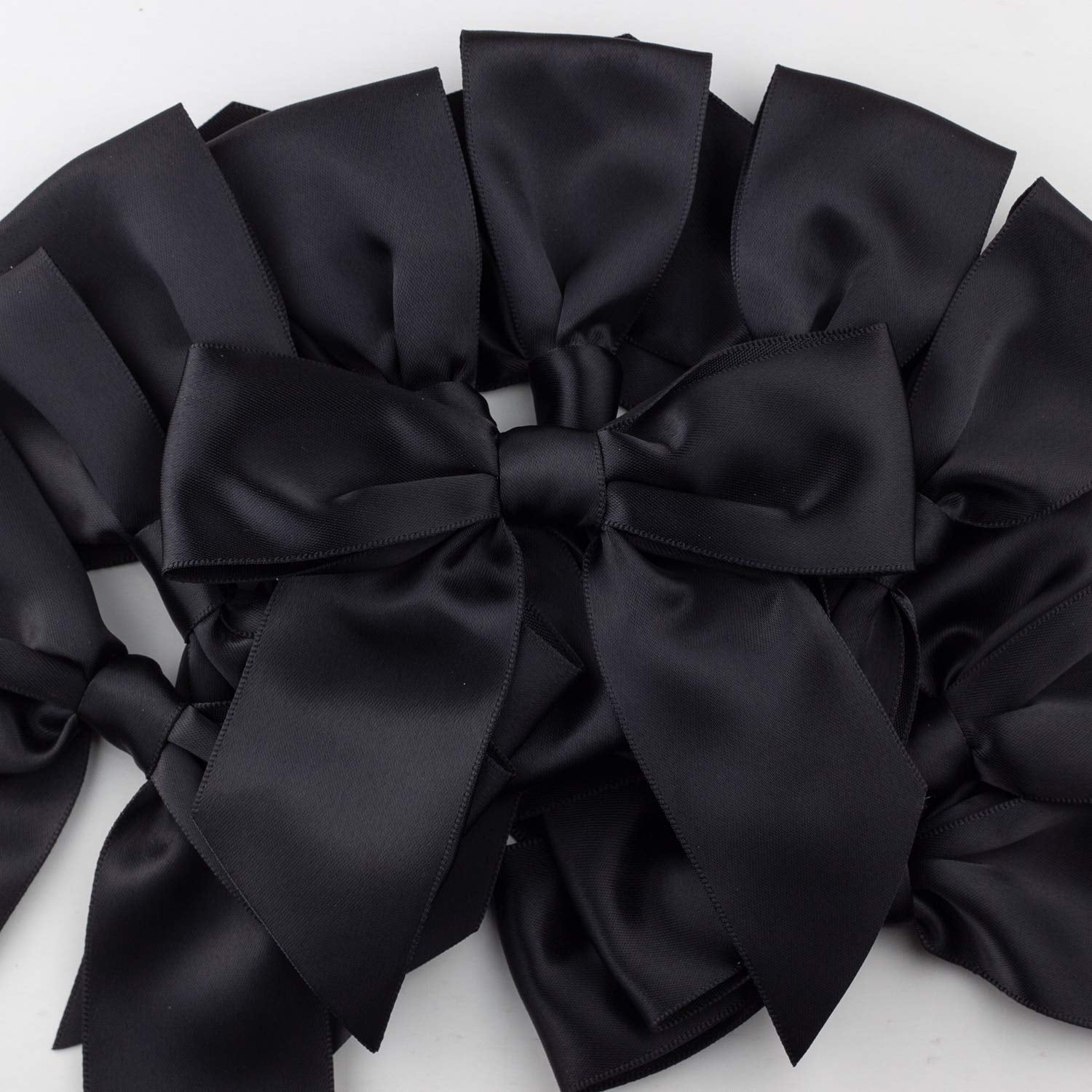 7Rainbows 50pcs Boutique 1.5" Black Satin Ribbon Mini Bows for Craft Sewing Scrapbooking Wedding and Gift Wrapping