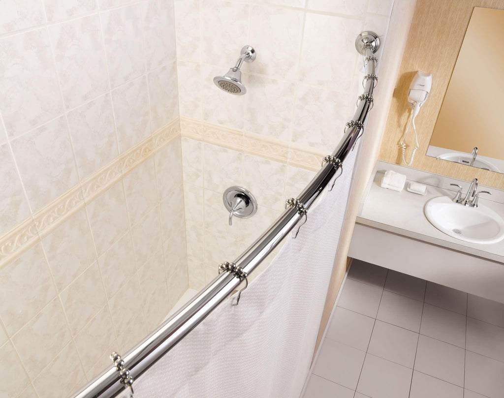 Moen Brushed Gold 54 to 72-Inch Adjustable Single Curved Shower Rod, Wall Mounted Permanent Curtain Bar for Bathroom, CSR2160BG