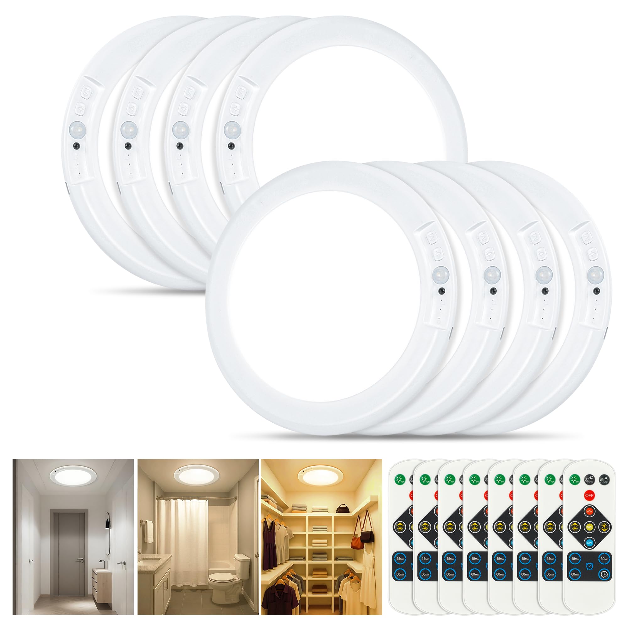 Wireless Closet Lights Motion Sensor - No Wiring Rechargeable Ceiling Light Night Light Indoor, Battery Operated Led Lights for Bedroom with Remote, Living Room Bathroom Home & Kitchen Decor Lighting