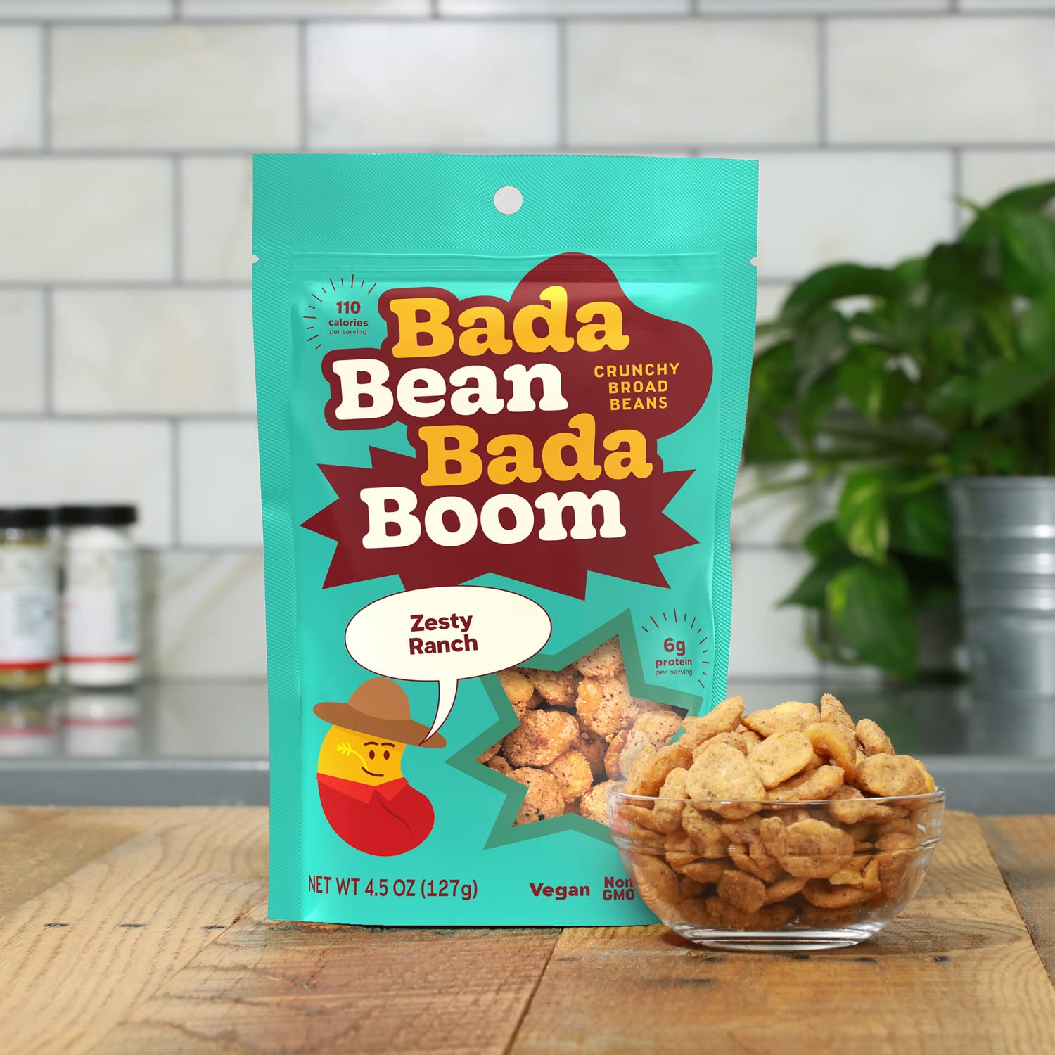 Bada Bean Bada Boom, Crunchy Roasted Broad Bean Snacks (Fava), High Protein, Vegan, Gluten-free - 110 Calorie Packs, Buffalo Wing, 4.5 Ounce (Pack of 6)