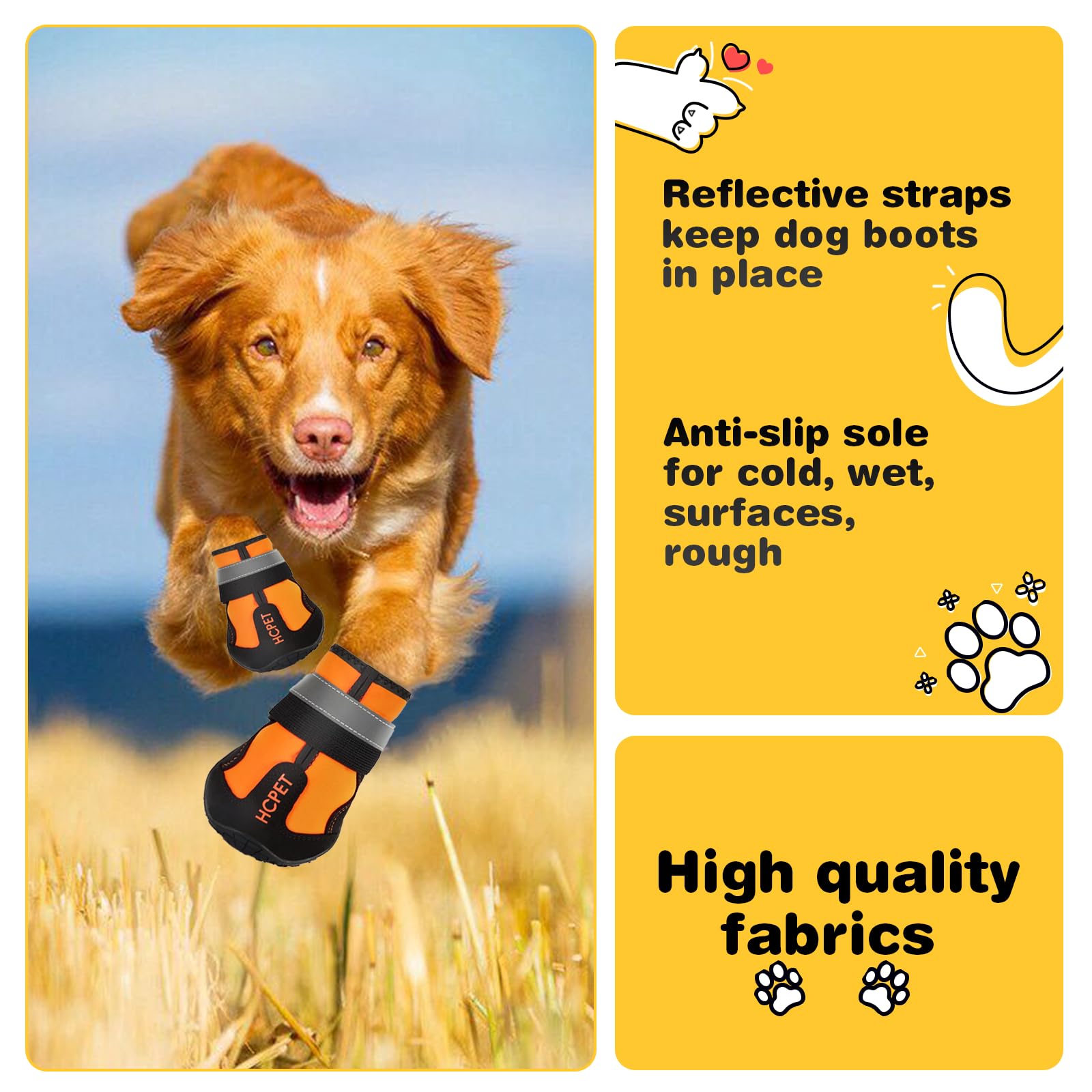 Hcpet Dog Boots, Dog Shoes for Large Dogs, Medium Dog Boots & Paw Protectors, Anti-Slip Dog Booties for Hot Pavement Winter Snow Hiking with Reflective Straps Black Size 1