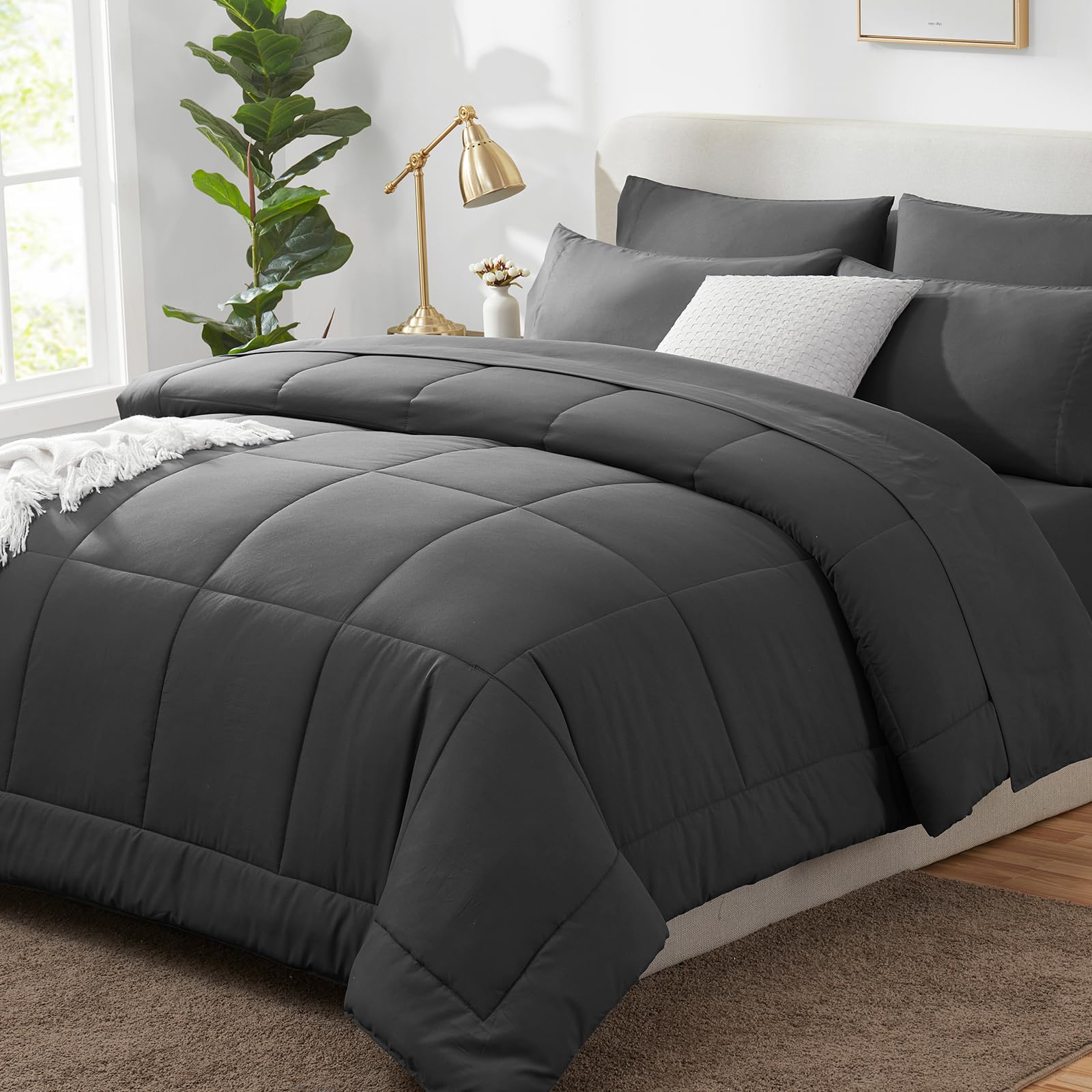 CozyLux Twin XL Comforter Set Baby Blue, 5 Pieces Twin Extra Long Bed in a Bag for College Dorm, All Season Bedding Set with Stitch Quilted Comforter, Flat Sheet, Fitted Sheet, Pillowcases