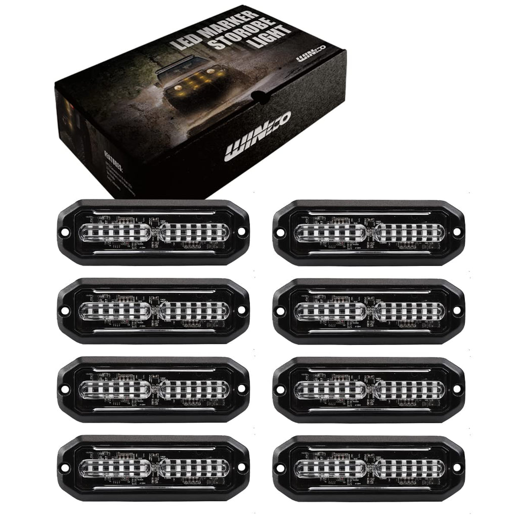 WINECO Amber led strobe lights for trucks 8pcs 12-LED Surface Mount Flashing Strobe Lights kit for Trucks Car Vehicles LED Mini Grille Grill Strobe Light Head Emergency Hazard Warning lights