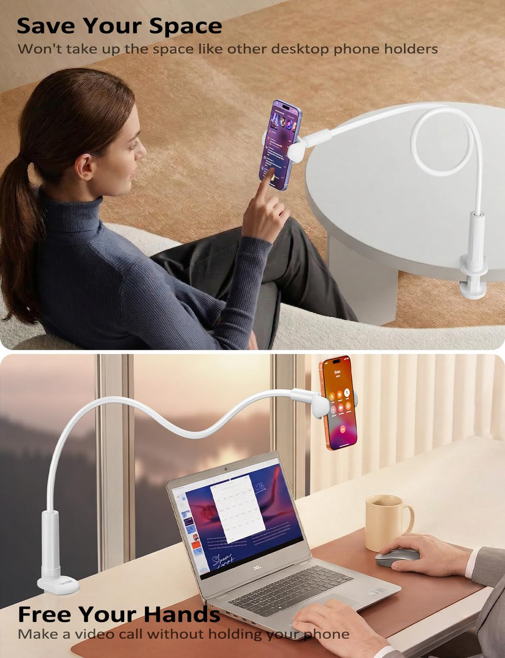Tryone Gooseneck Phone Holder Hands-Free for Phone Viewing Or Recording, Adjustable Stable Metal Cell Stand Mount for Desk Table Bed, Soporte para Celular, Fits 4-7 Phones Including iPhone - Black