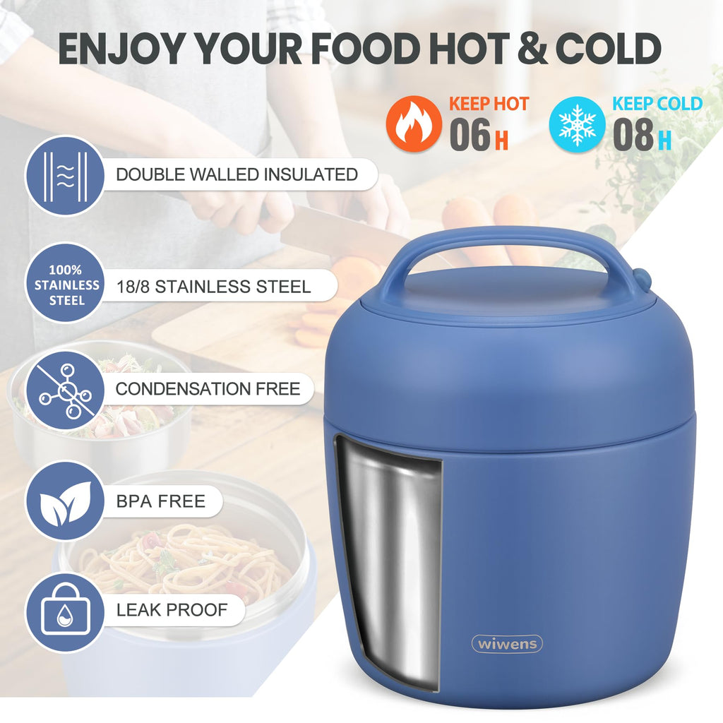 wiwens Thermo Food Jar for Hot Food Adults 32OZ Soup Thermo Lunch Containers Wide Mouth Vacuum Insulated Stainless Steel Leakproof Bento Box with Spoon (Beige)