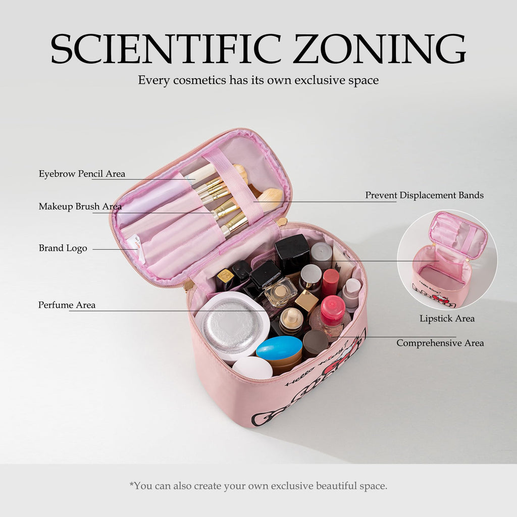 AmBealla Makeup Bag Large Waterproof Cosmetic Bags with Makeup Brush Holder,Cute Printed Makeup Organizer for Women Traveling,Portable Toiletry Bag for Girls