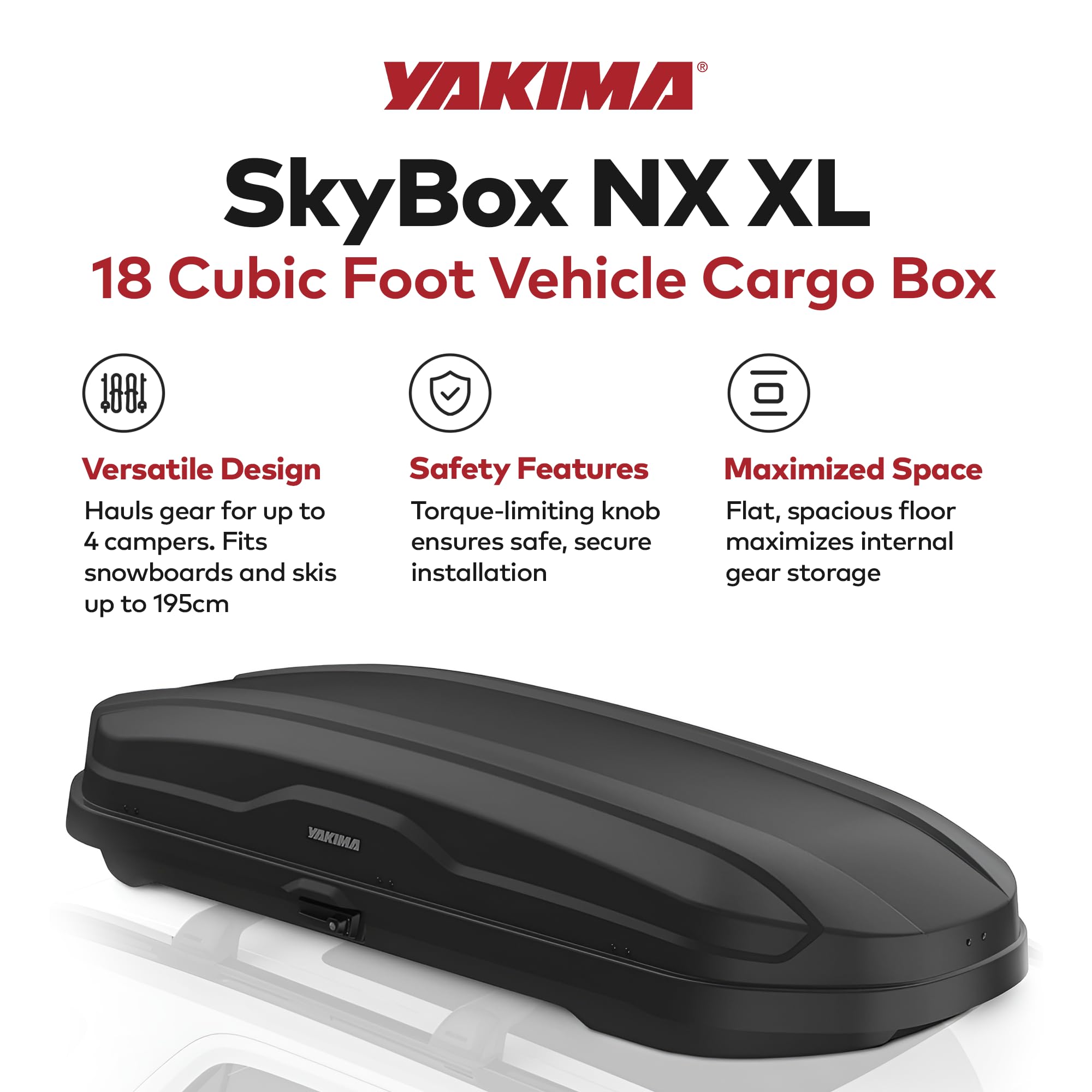 Yakima SkyBox NX 16 LG Rooftop Cargo Carrier, Hard Top Shell Box with SKS Lock, Fits Streamline Crossbars, 16 Cubic Feet, Black - Car and SUV Roof Storage for Luggage and Travel Accessories
