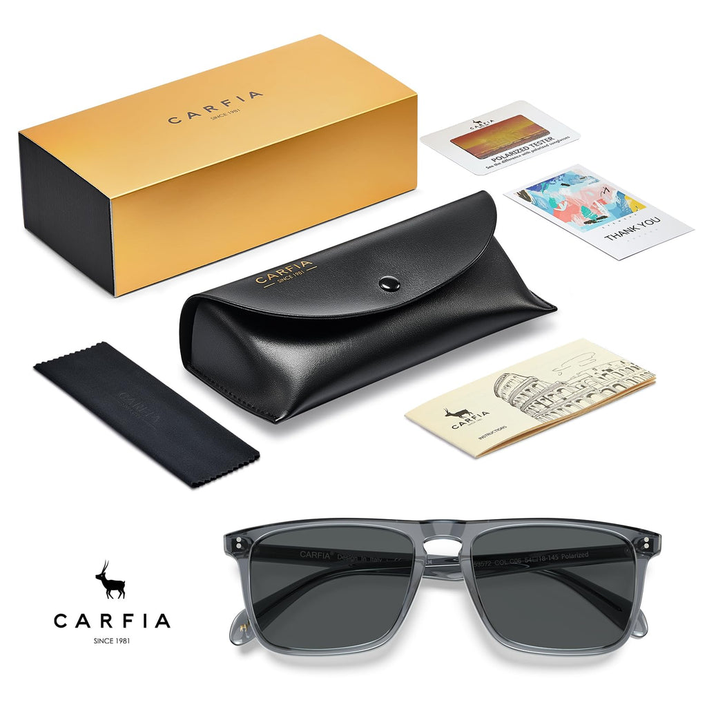 CARFIA Retro Polarized Sunglasses for Men UV Protection Hand-crafted Acetate Frame Fashion Cool Sun Glasses CA53572