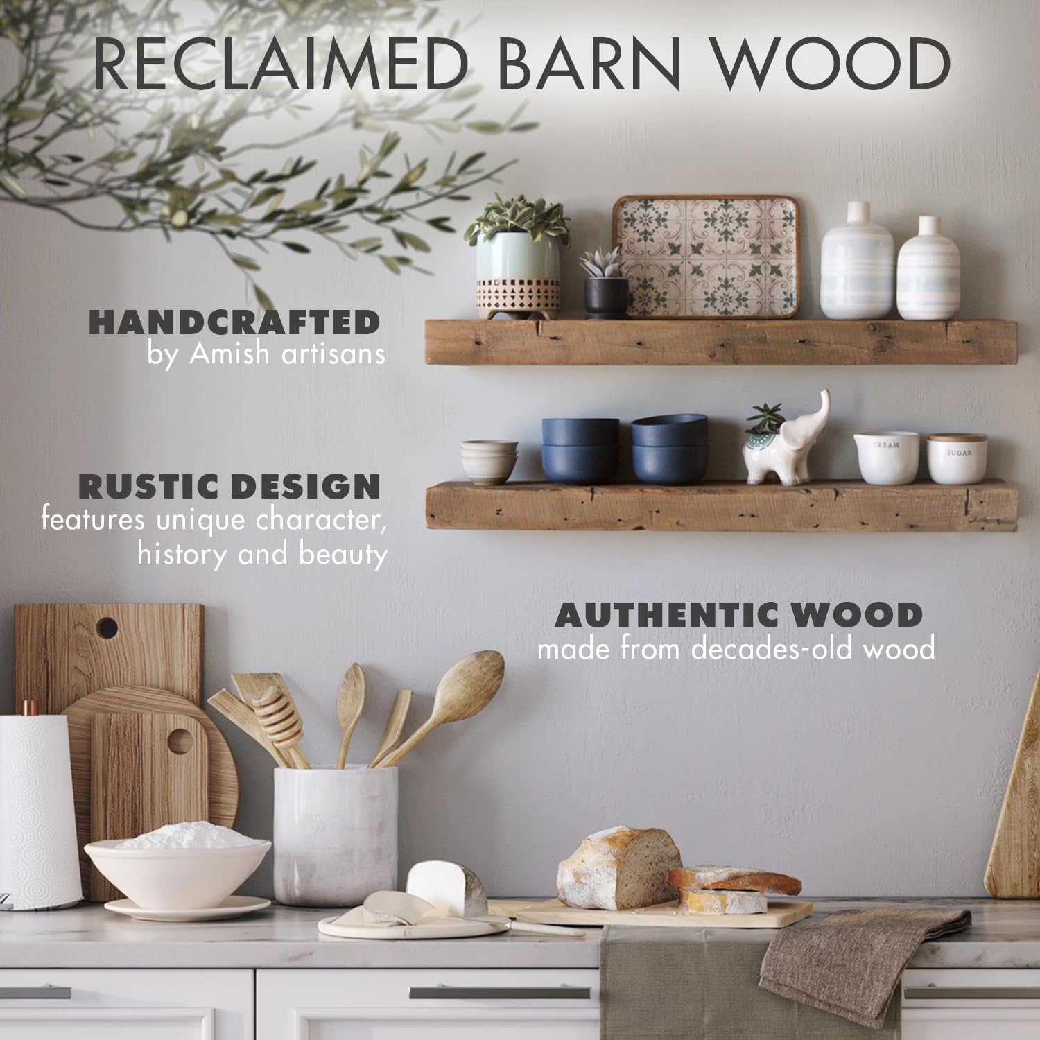 Urban Legacy Reclaimed Barnwood Planks | Floating Shelves for Wall w/Flush Mount Shelf Bracket Set Included | Set of 2 (Coffee Bean, 18"x 4.5"x 2")