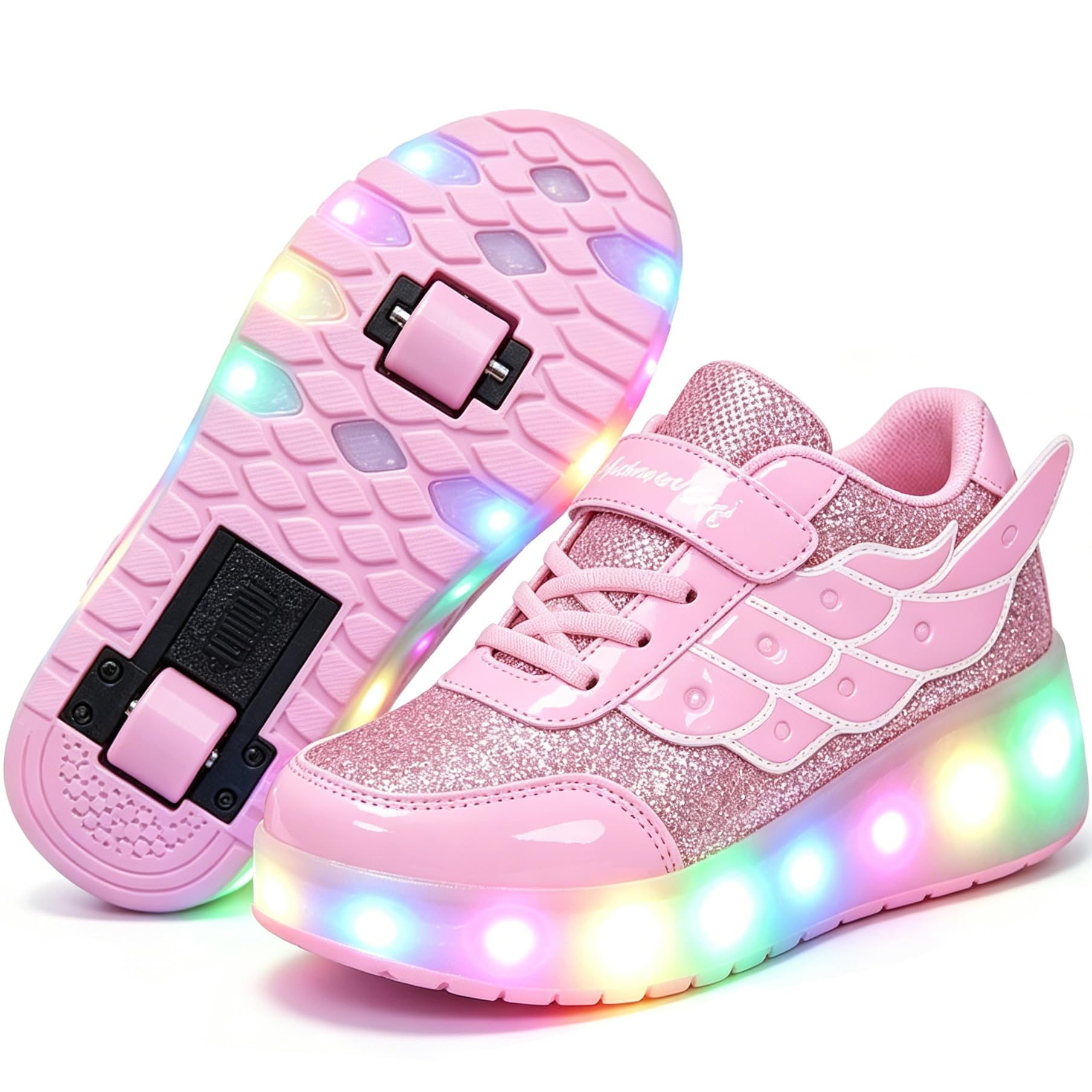 Nsasy Kids Roller Shoes Boy Girl Sneakers with Wheels Become Sport Sneaker with Led for Christmas Birthday Children Show Gift