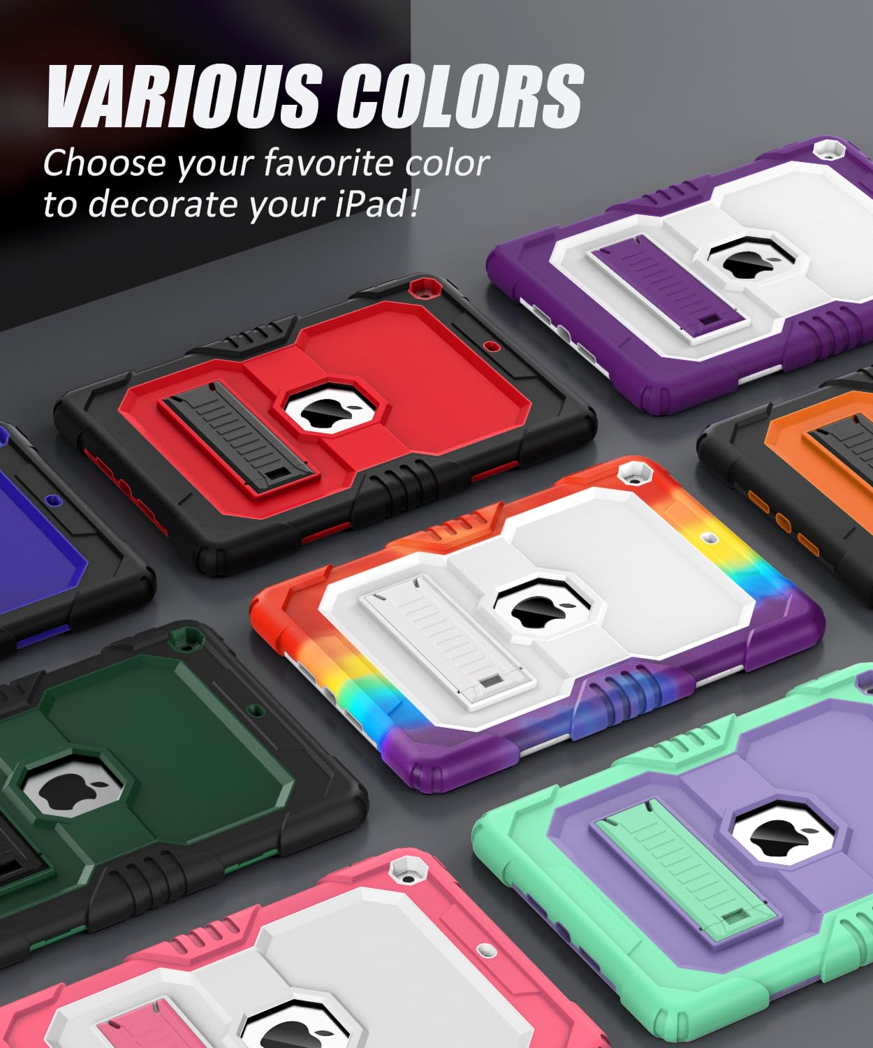 OKP Case for iPad 9th/ 8th/ 7th Generation (2021/2020/2019), Heavy Duty 10.2 inch iPad Shockproof Rugged Protective Cover with Built-in Stand, Hard iPad 9 8 7 Gen Cases for Kids Girls Boys, Black