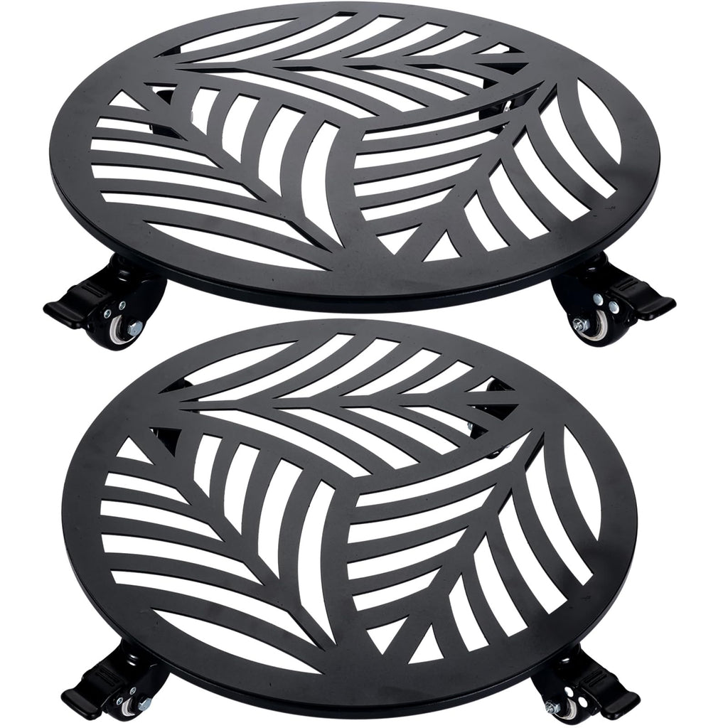1 Pack 12 inches Large Metal Plant Caddy with 3 PU Metal Wheels Rolling Plant Stand with Casters Indoor Outdoor Wheeled Planter Roller Base Pot Movers Plant Dolly Coaster Trolley Black